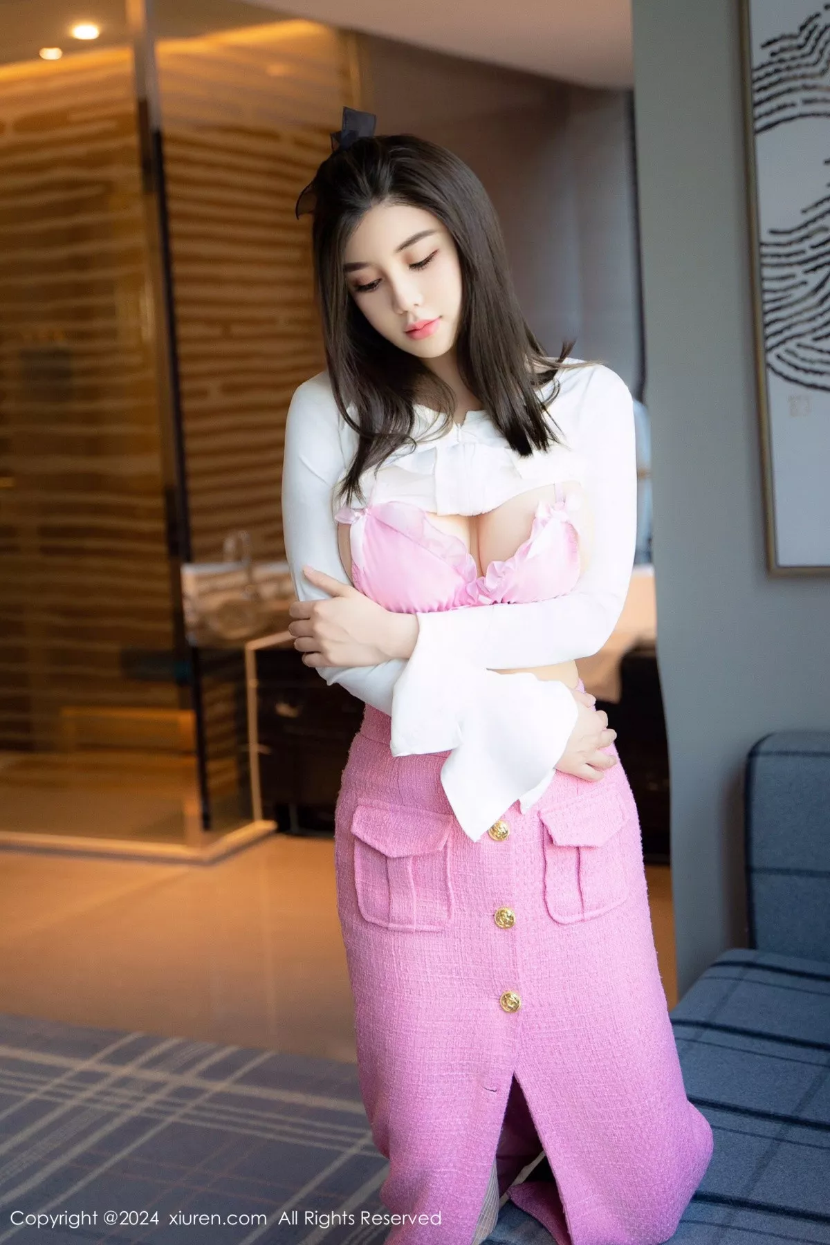 【秀人XiuRen网XiuRen】 Vol.8872 嫩模周jojobaby 撩人 粉色 性趣内衣 粉色网袜 秀完美形体 着迷性趣重购