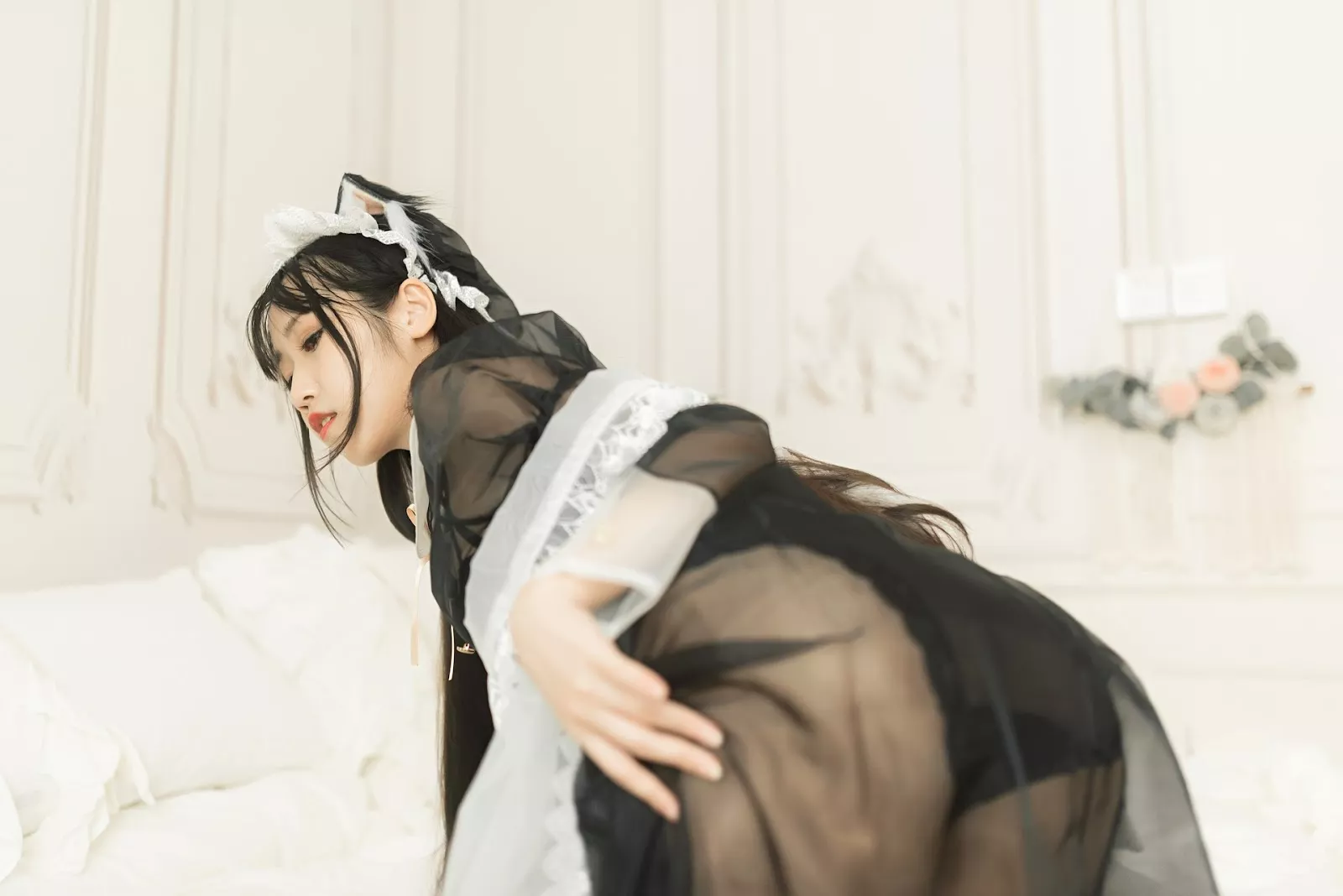 仙女Cosplay 性感私拍 不呆猫 透亮黑色丝袜 女仆