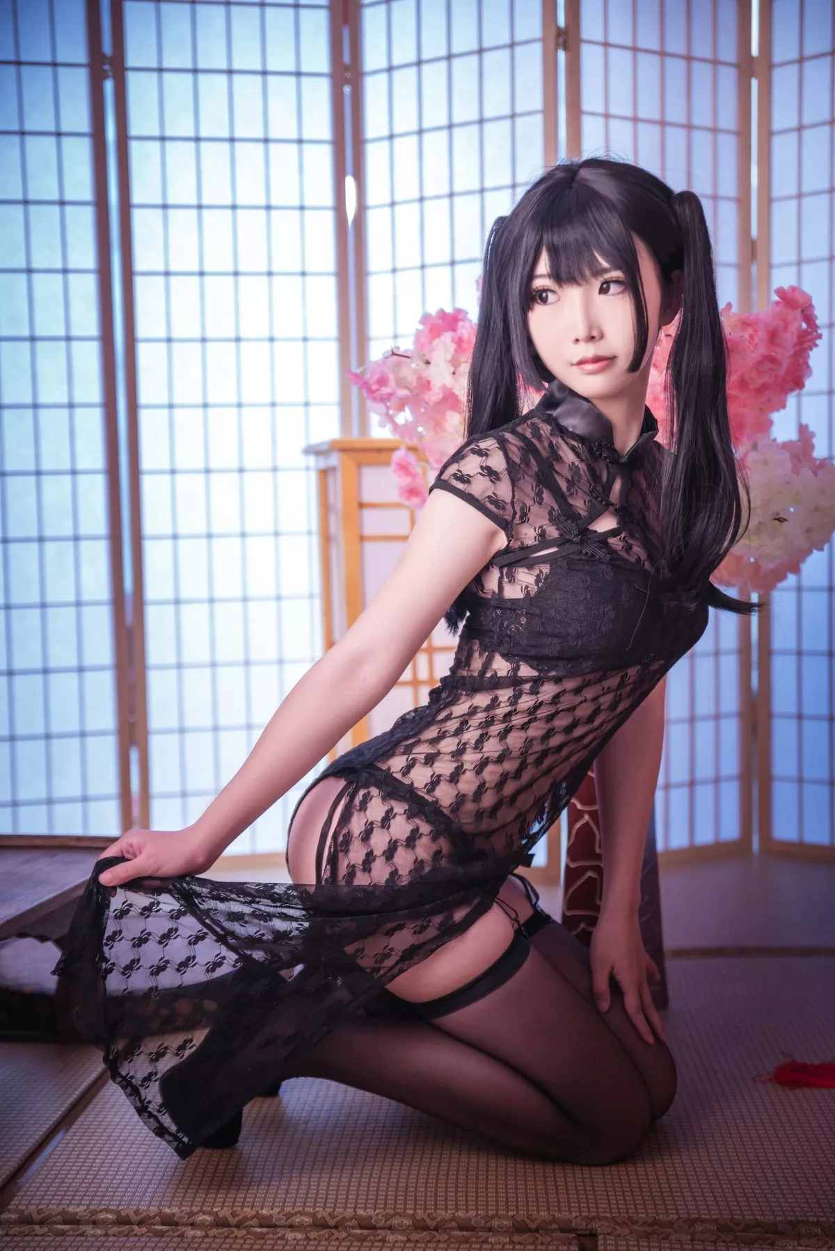 女神Cosplay 面饼仙儿 黑色丝袜性情旗袍