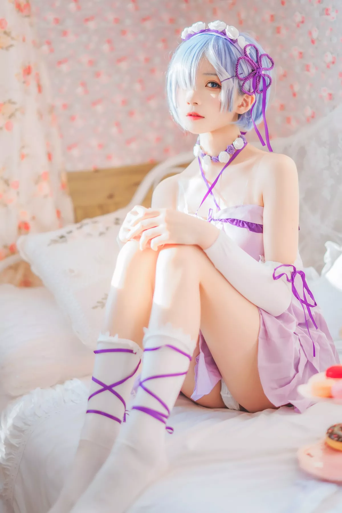 睡裙 撩人密拍 尤物Cosplay 蕾姆 �@桃喵
