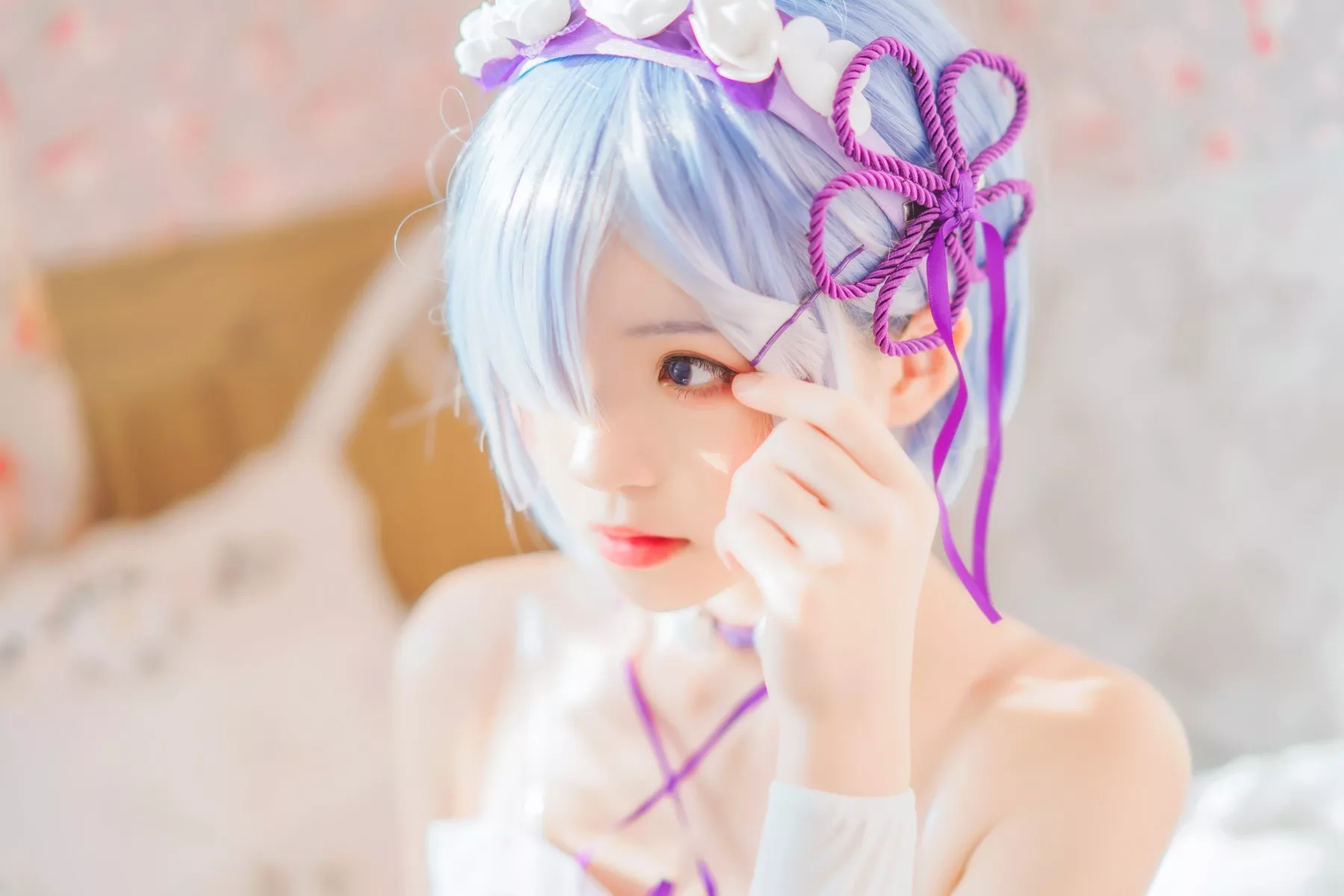 睡裙 撩人密拍 尤物Cosplay 蕾姆 �@桃喵