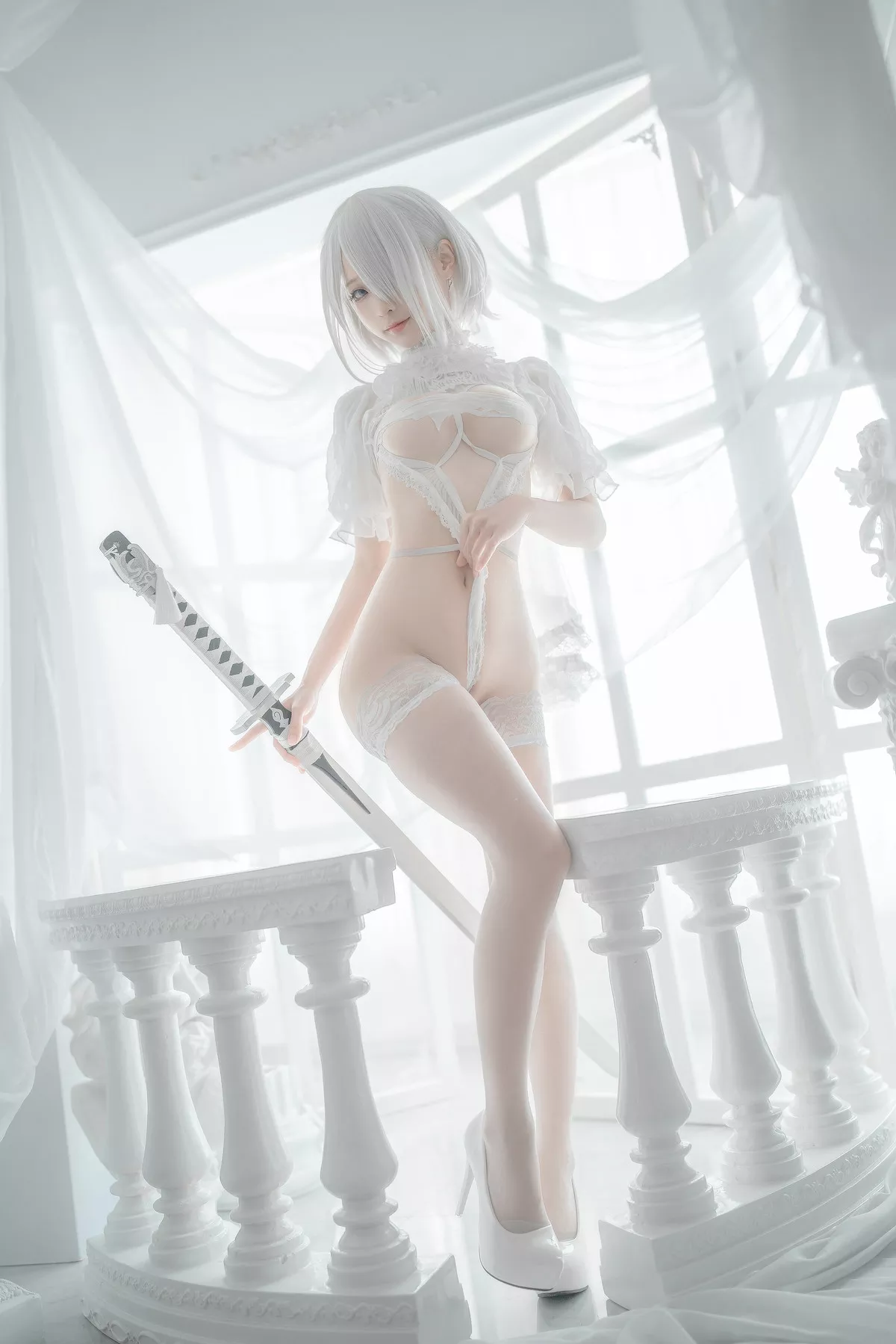 2B 白婚纱 蠢沫沫 尤物Cosplay  风情密拍