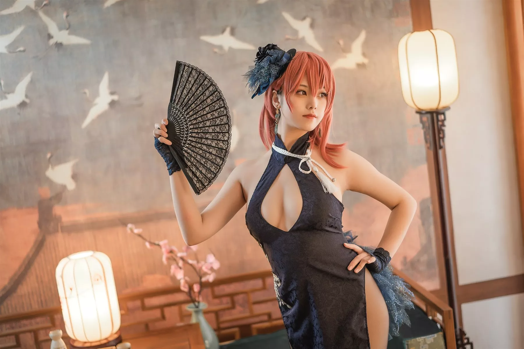 魅魔私拍 丽人Cosplay 蜜汁猫裘 黑太子旗袍