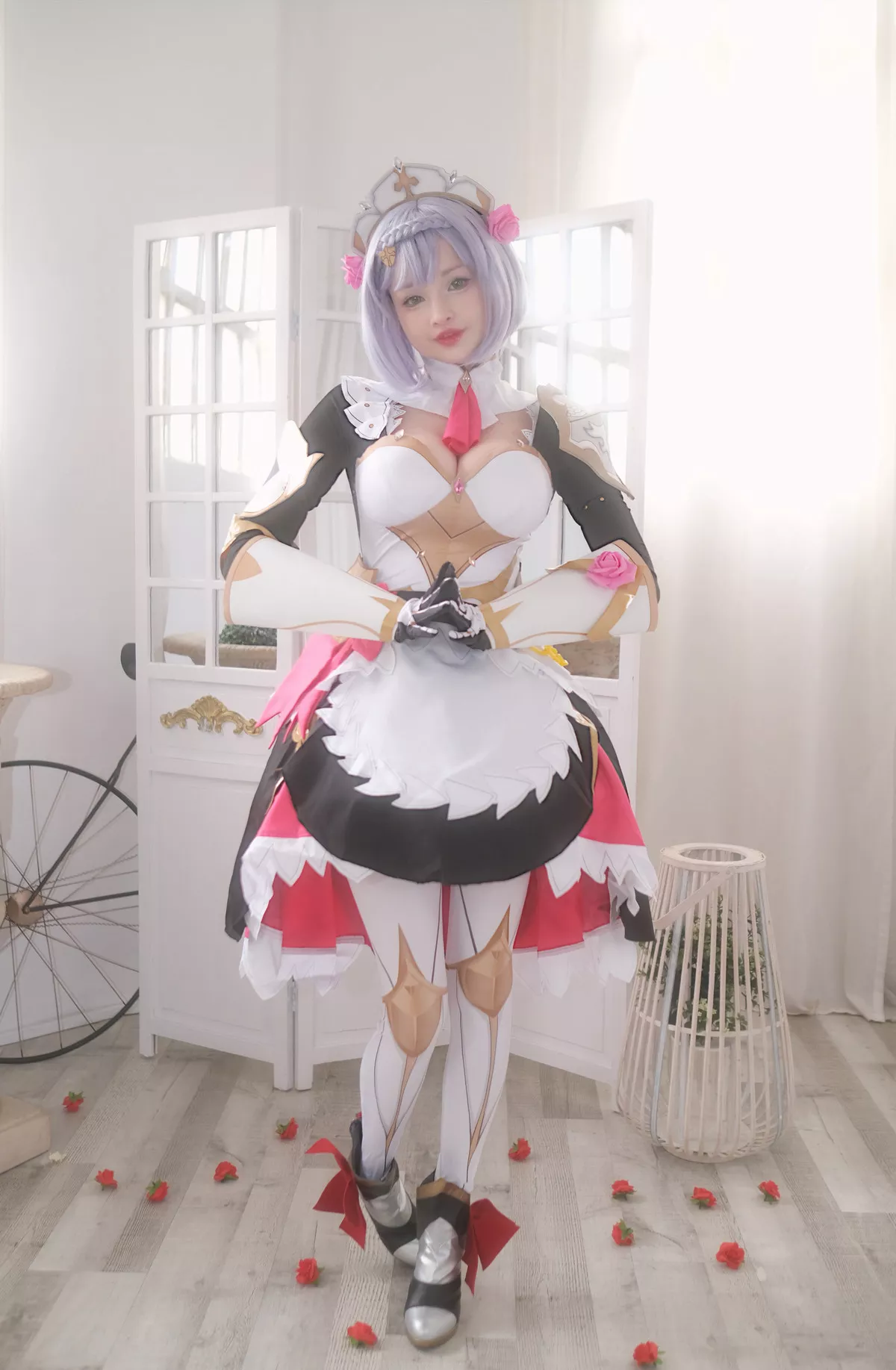 Genshin 尤物 Impact Rose 密拍 Noelle 迷人 Cosplay Hidori