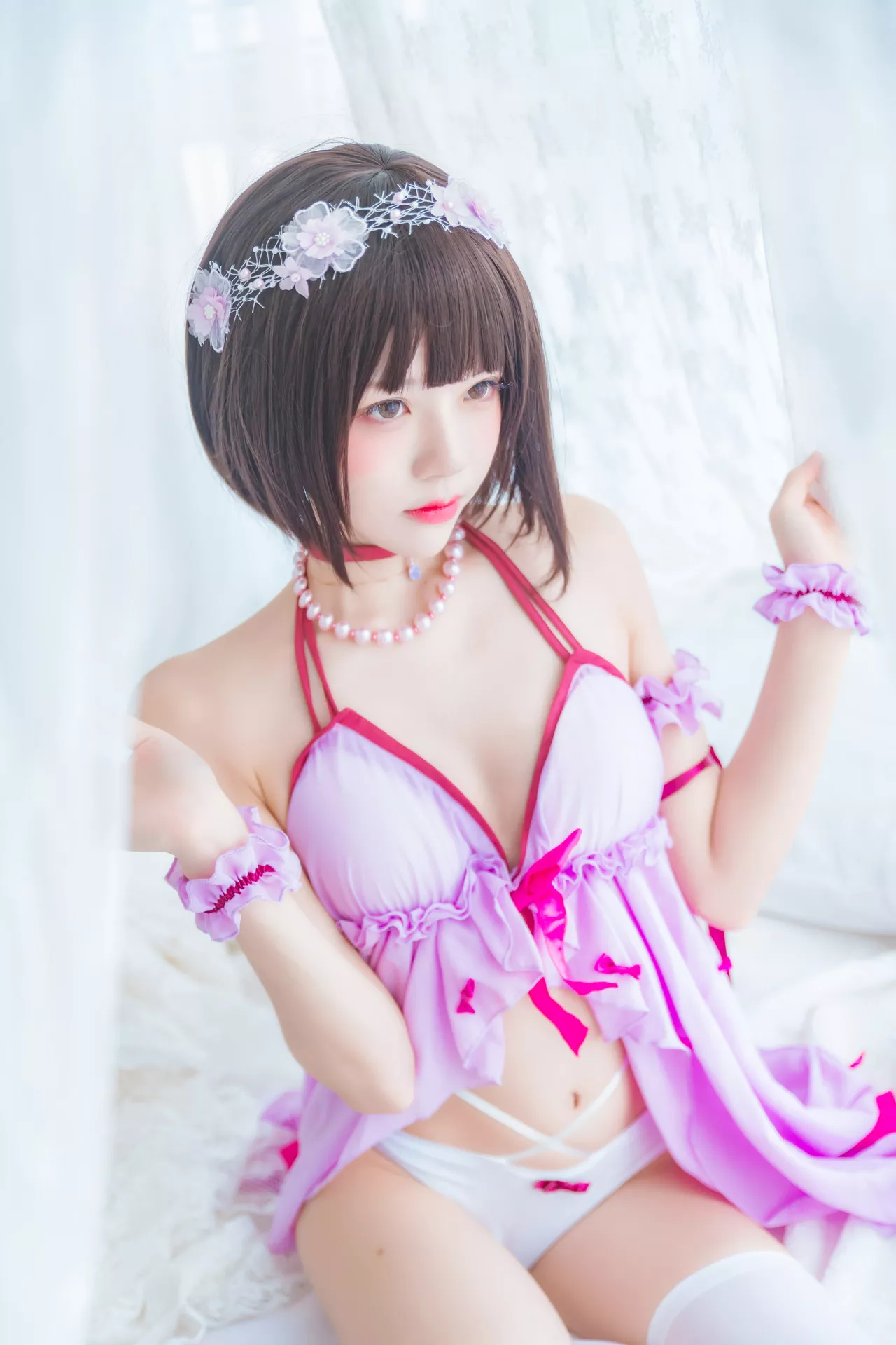福利 Kato Megumi 丽人 紫色小睡裙 【�@桃喵】 加藤惠 Cosplay