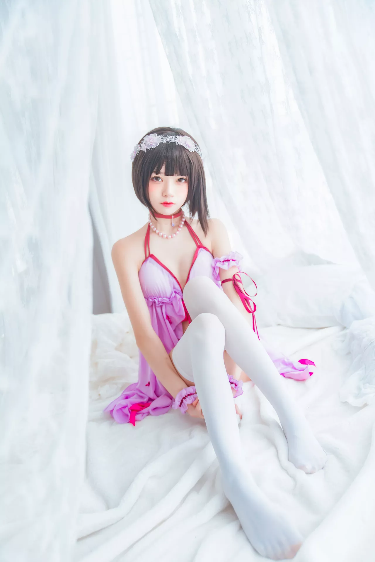 福利 Kato Megumi 丽人 紫色小睡裙 【�@桃喵】 加藤惠 Cosplay