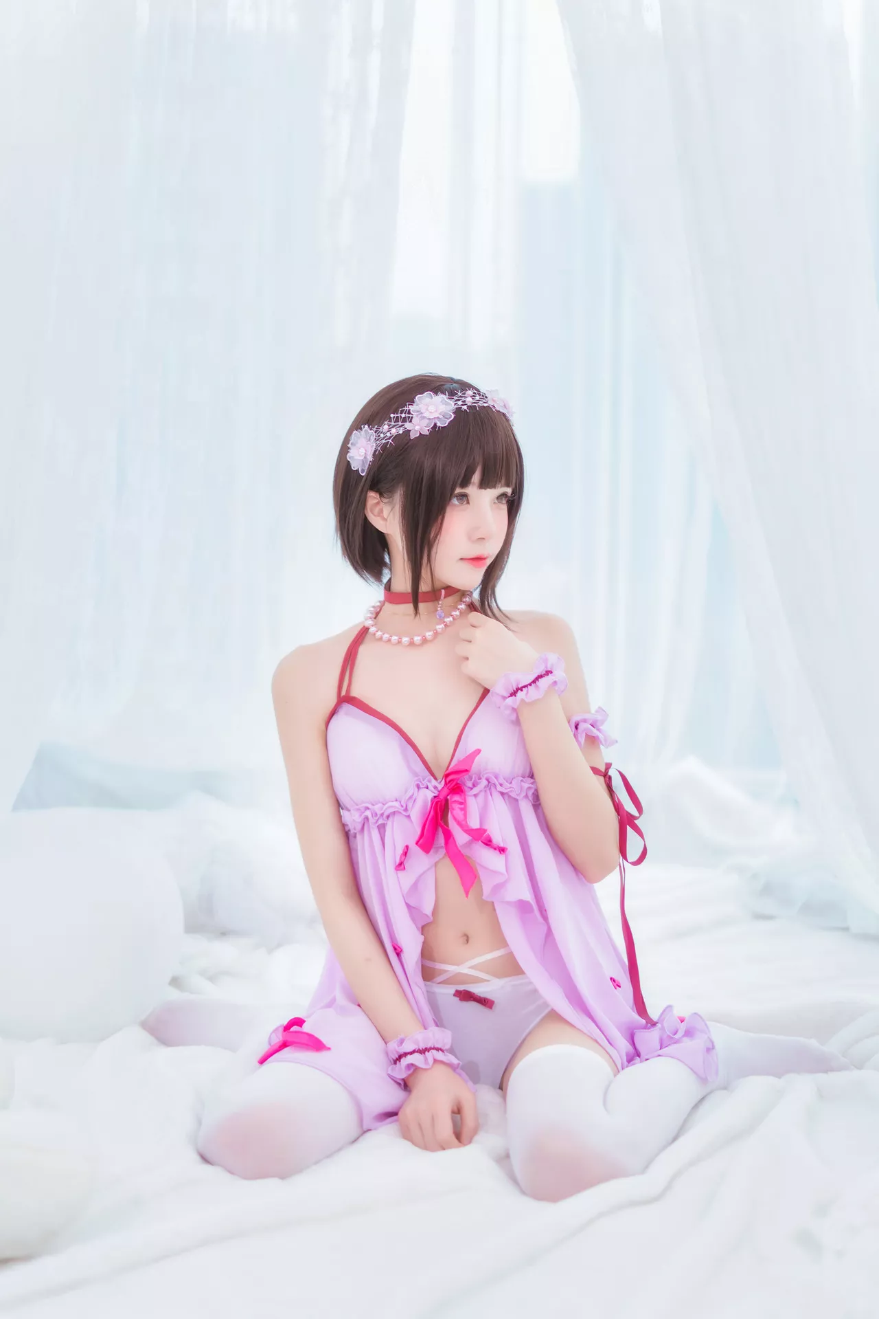 福利 Kato Megumi 丽人 紫色小睡裙 【�@桃喵】 加藤惠 Cosplay