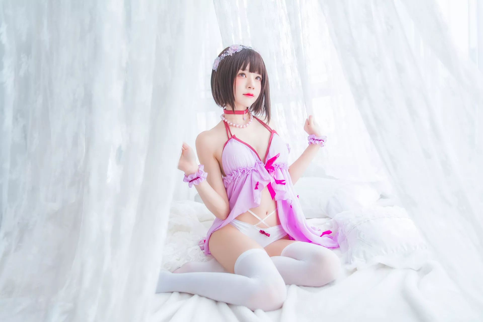 福利 Kato Megumi 丽人 紫色小睡裙 【�@桃喵】 加藤惠 Cosplay