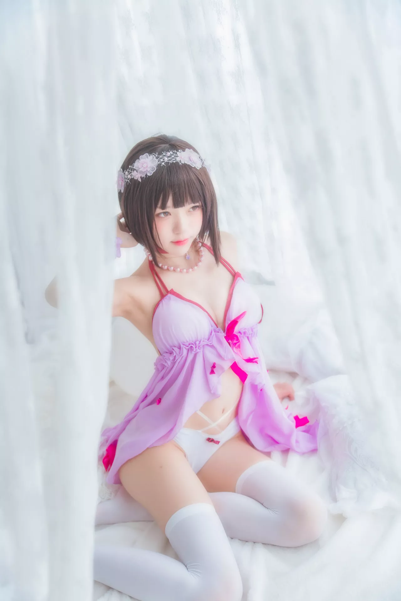 福利 Kato Megumi 丽人 紫色小睡裙 【�@桃喵】 加藤惠 Cosplay