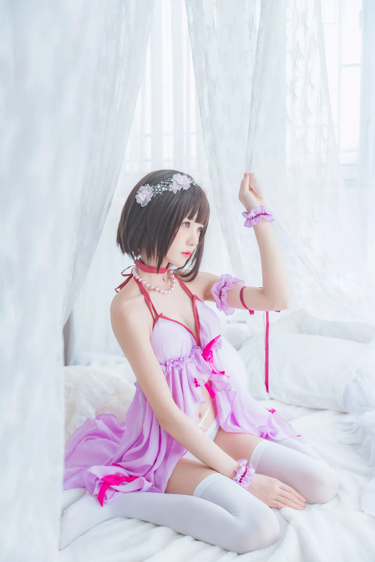 福利 Kato Megumi 丽人 紫色小睡裙 【�@桃喵】 加藤惠 Cosplay