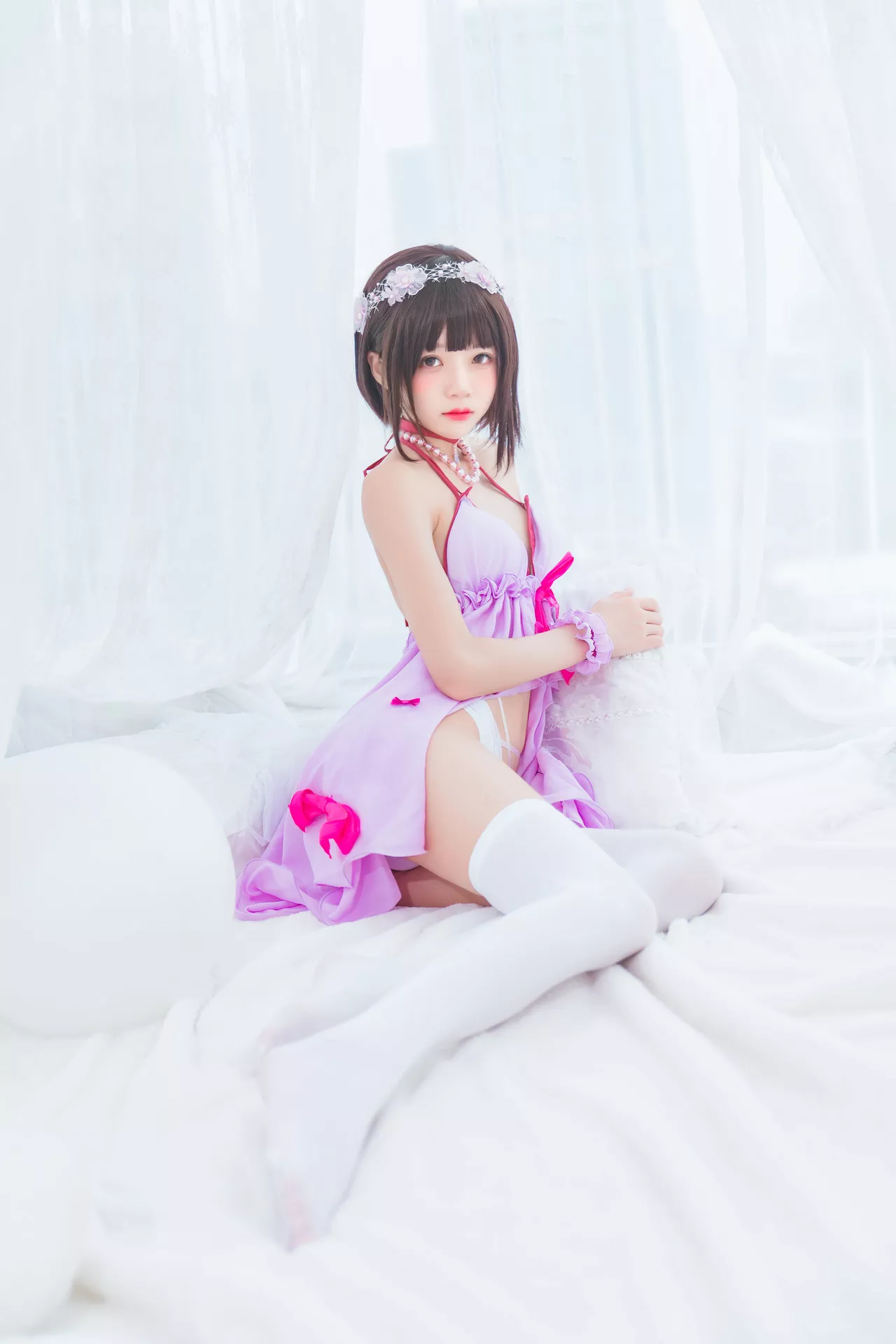 福利 Kato Megumi 丽人 紫色小睡裙 【�@桃喵】 加藤惠 Cosplay
