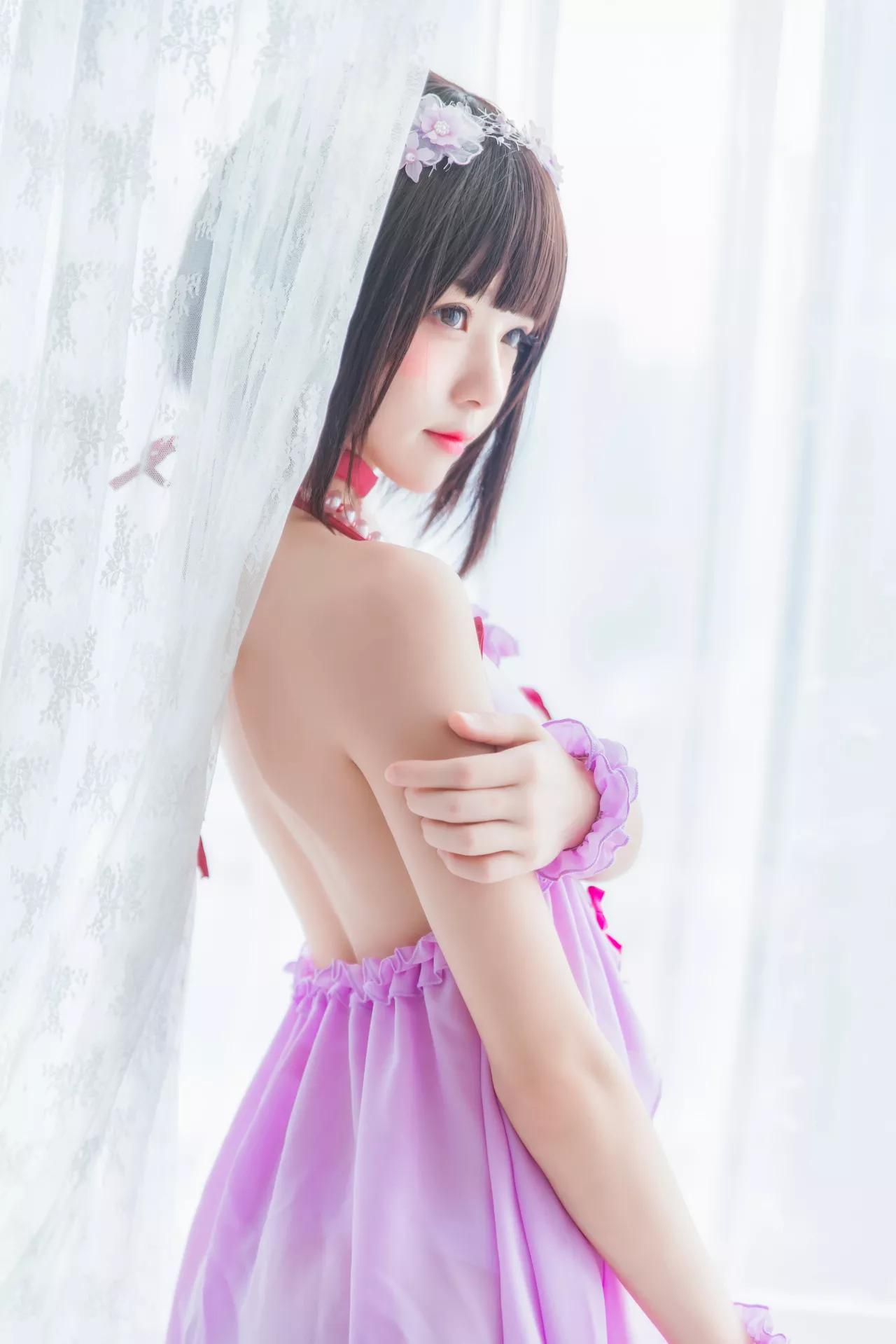 福利 Kato Megumi 丽人 紫色小睡裙 【�@桃喵】 加藤惠 Cosplay