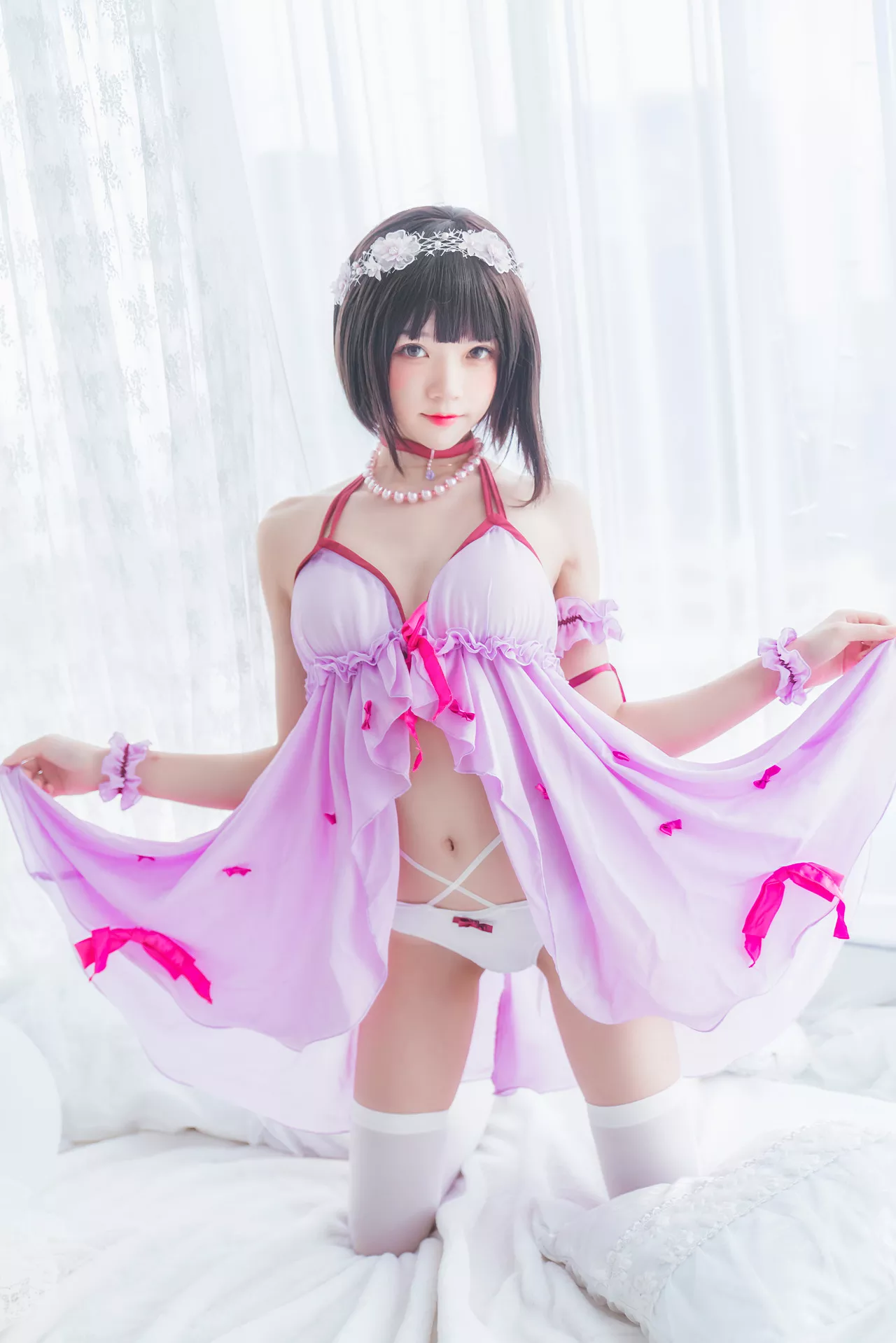 福利 Kato Megumi 丽人 紫色小睡裙 【�@桃喵】 加藤惠 Cosplay