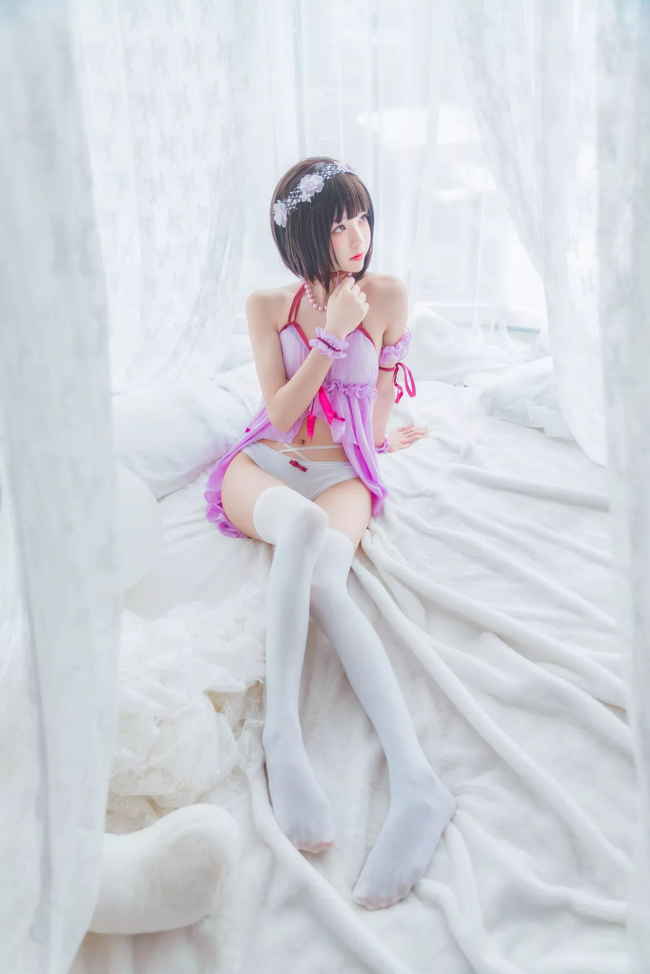 福利 Kato Megumi 丽人 紫色小睡裙 【�@桃喵】 加藤惠 Cosplay