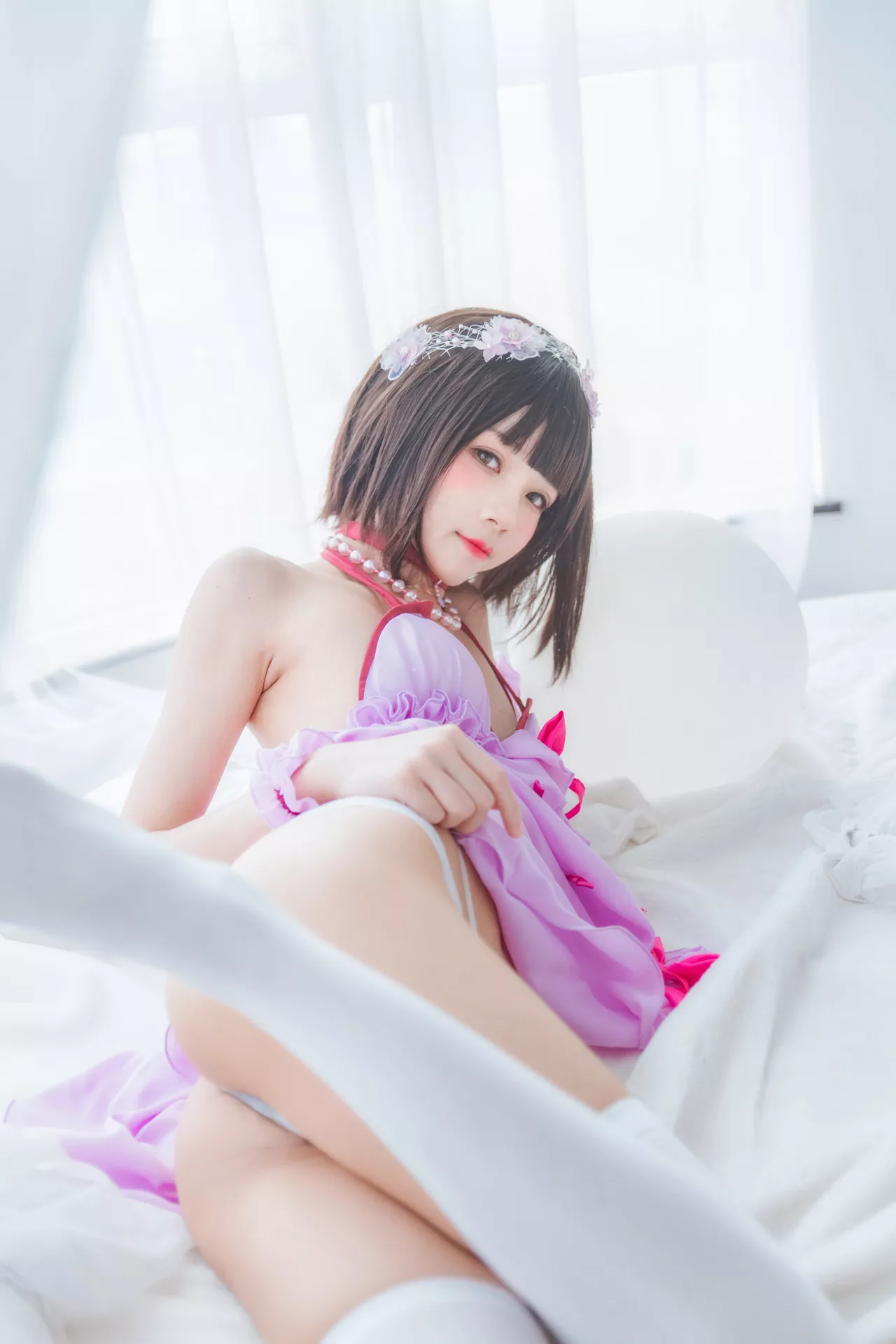福利 Kato Megumi 丽人 紫色小睡裙 【�@桃喵】 加藤惠 Cosplay