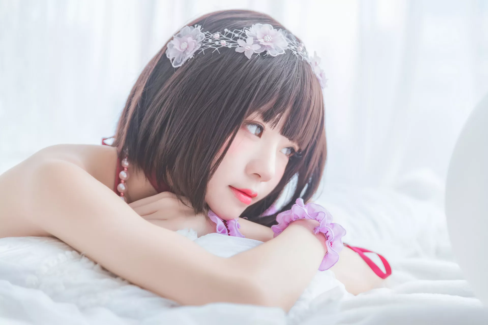 福利 Kato Megumi 丽人 紫色小睡裙 【�@桃喵】 加藤惠 Cosplay