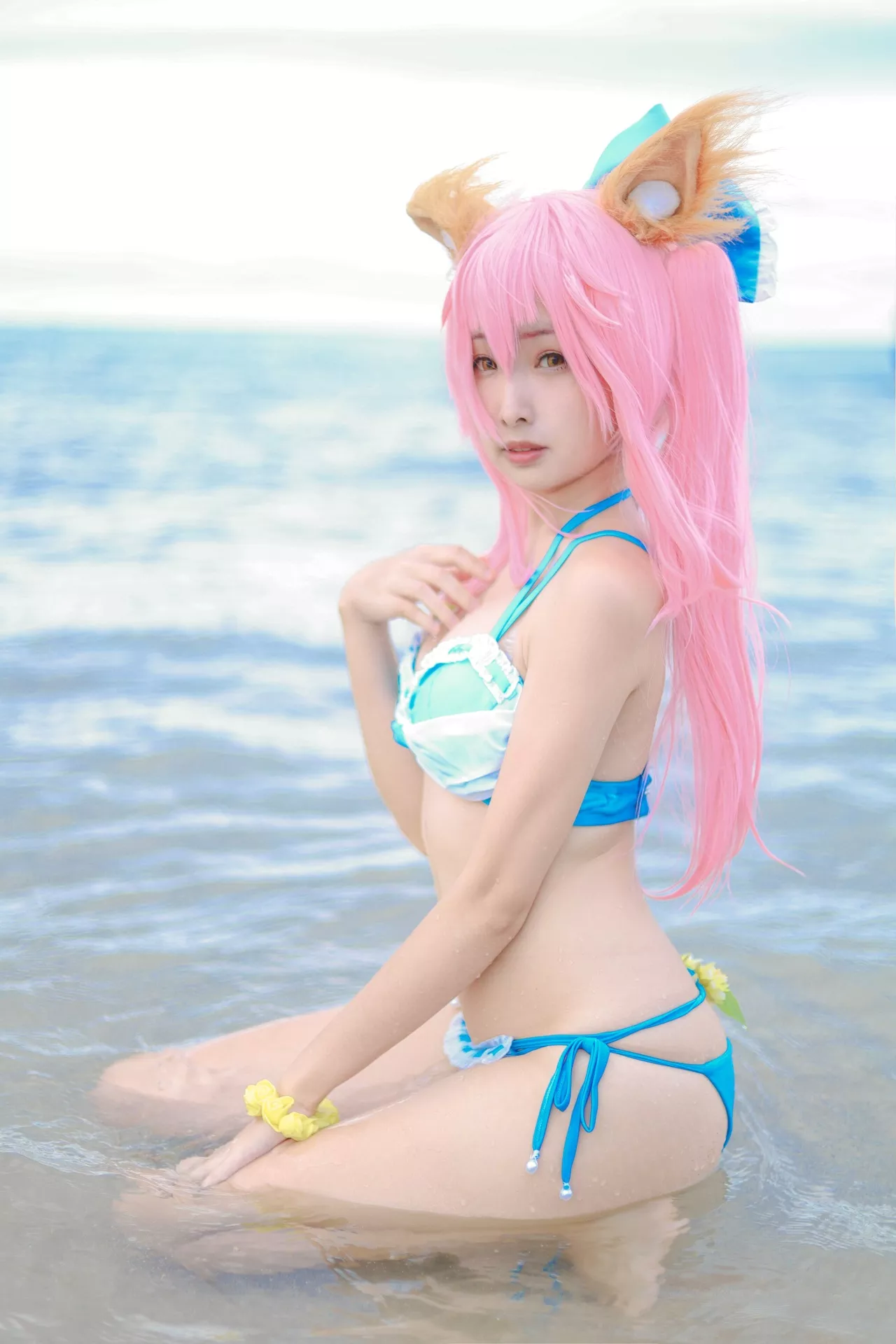 momocat】 Tamamo No 喵 Mae 女神 Ver.Swimsuit 【毛毛 福利 Cosplay
