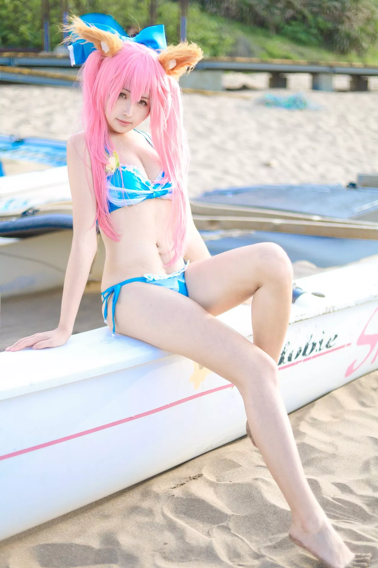 momocat】 Tamamo No 喵 Mae 女神 Ver.Swimsuit 【毛毛 福利 Cosplay