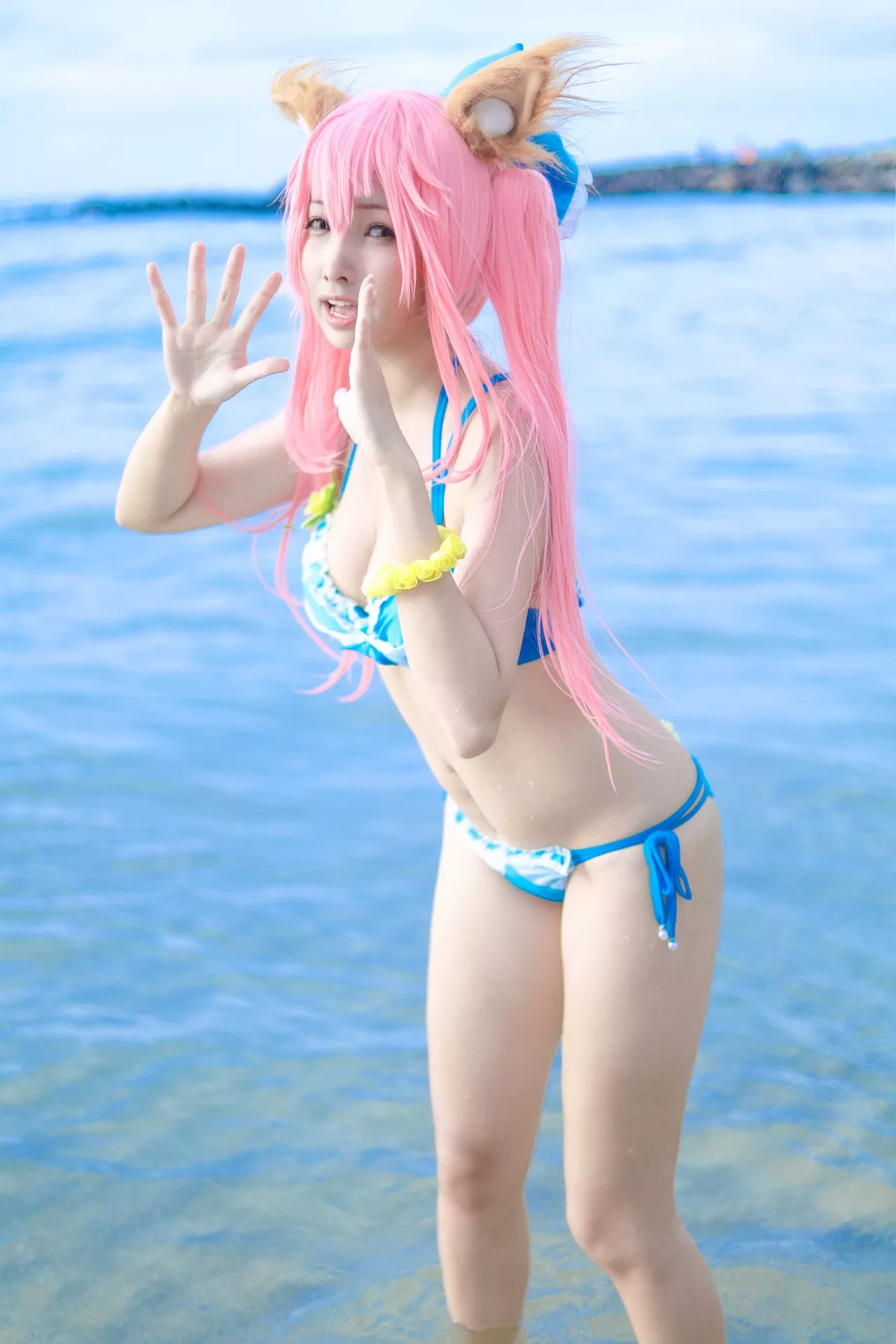 momocat】 Tamamo No 喵 Mae 女神 Ver.Swimsuit 【毛毛 福利 Cosplay