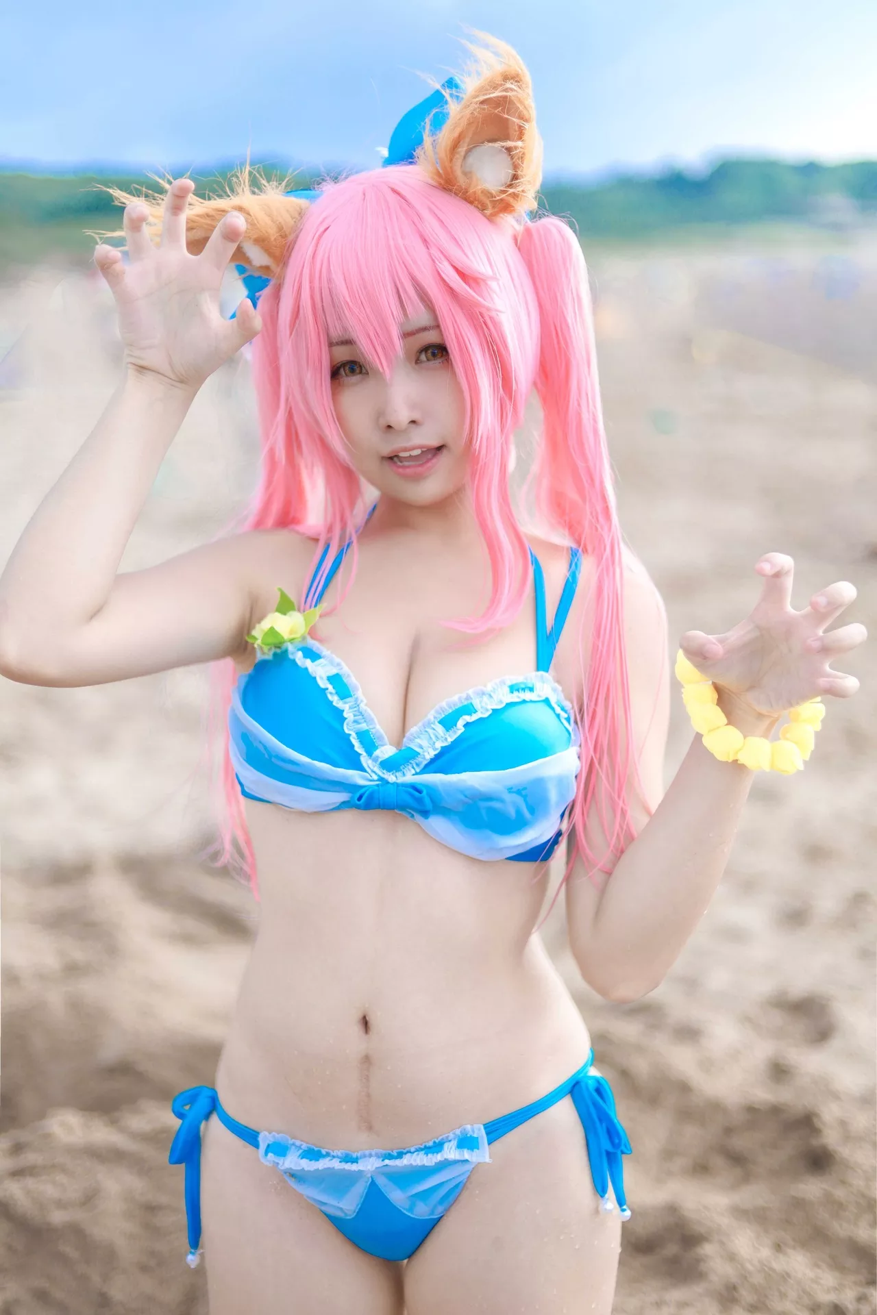 momocat】 Tamamo No 喵 Mae 女神 Ver.Swimsuit 【毛毛 福利 Cosplay