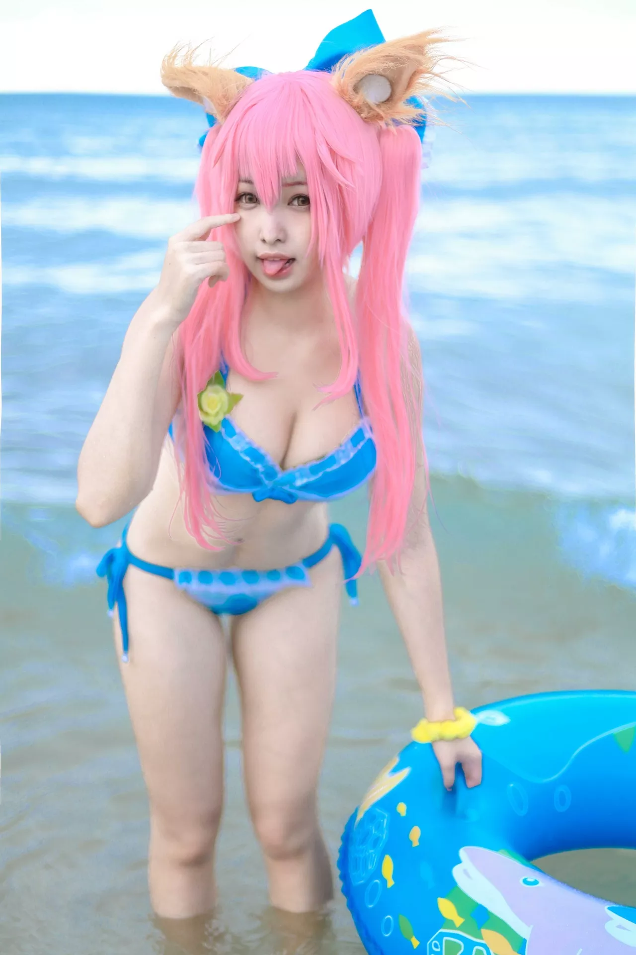 momocat】 Tamamo No 喵 Mae 女神 Ver.Swimsuit 【毛毛 福利 Cosplay