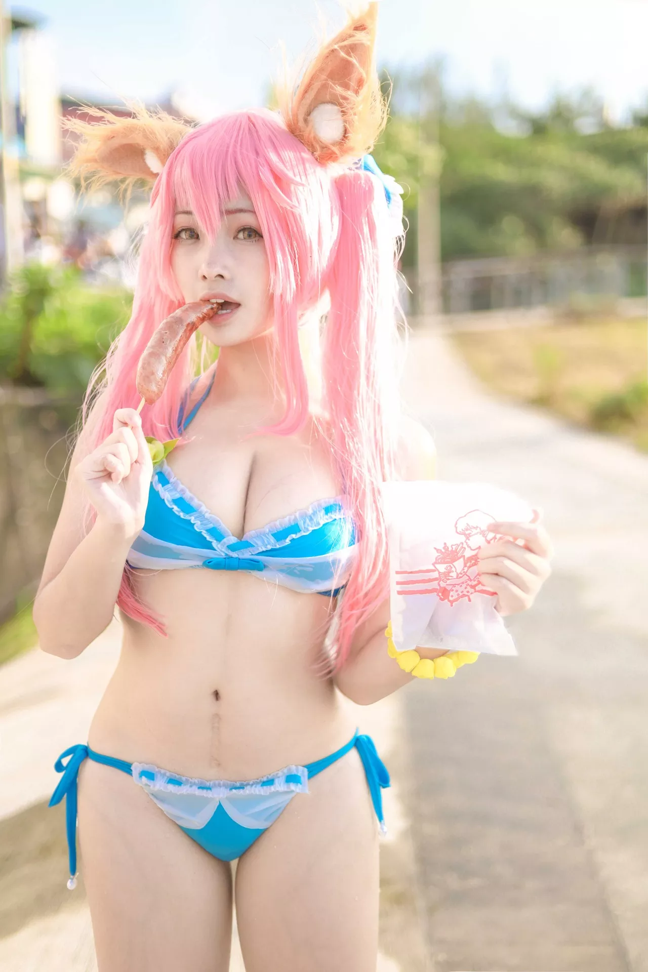 momocat】 Tamamo No 喵 Mae 女神 Ver.Swimsuit 【毛毛 福利 Cosplay