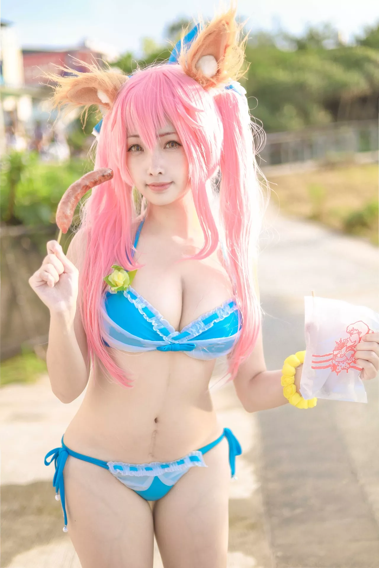 momocat】 Tamamo No 喵 Mae 女神 Ver.Swimsuit 【毛毛 福利 Cosplay