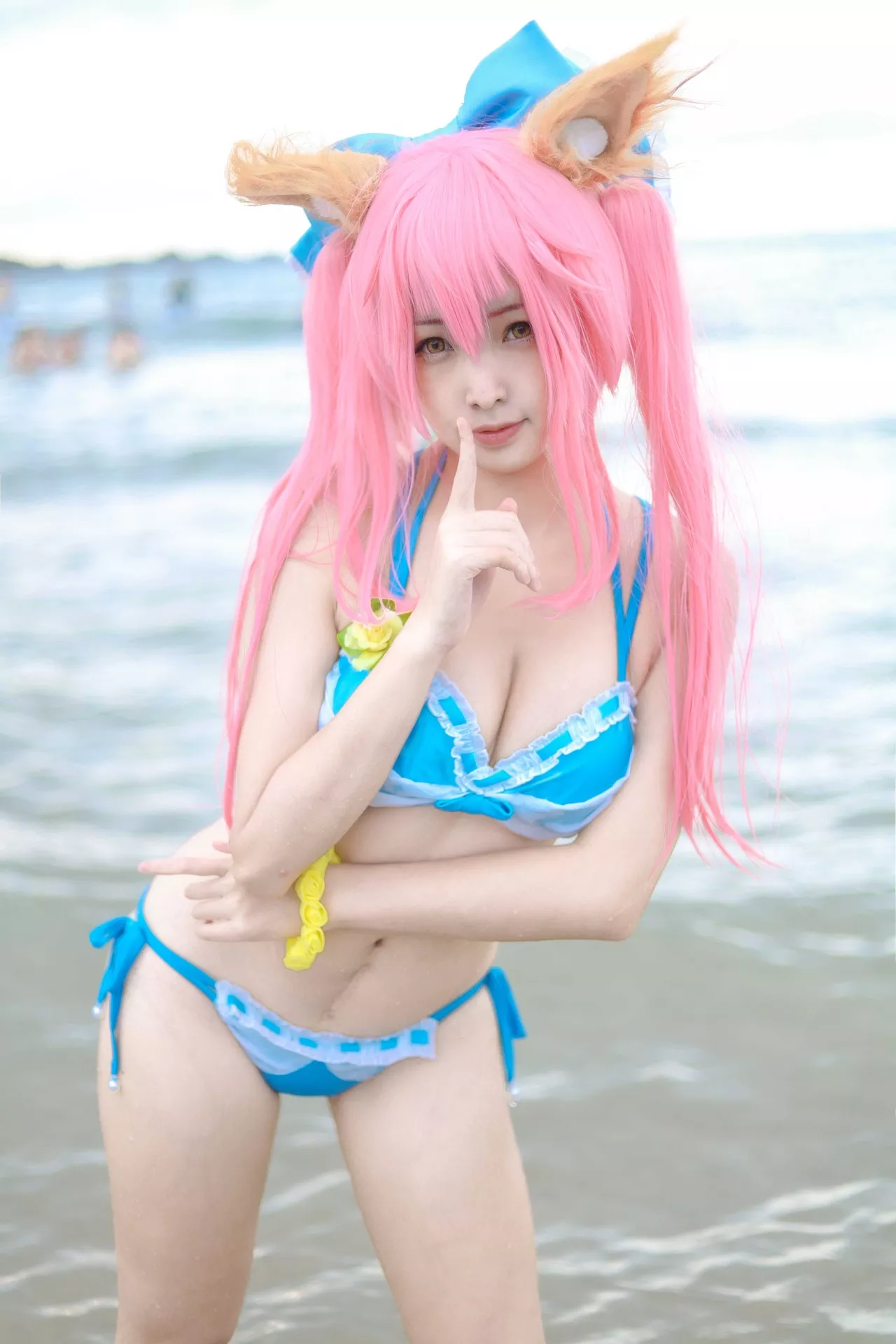 momocat】 Tamamo No 喵 Mae 女神 Ver.Swimsuit 【毛毛 福利 Cosplay