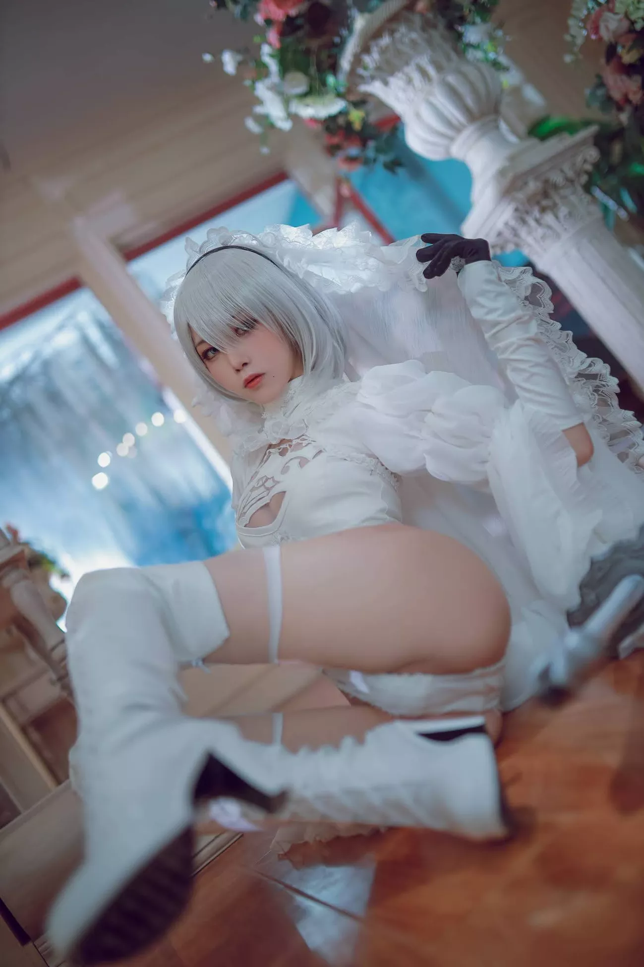 Version cos 福利 私拍 2B 【水淼 NieR_Automata 女神 player White Cosplay Aqua】 福利