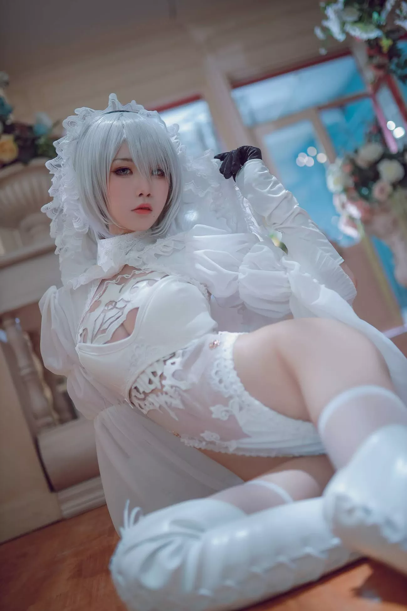 Version cos 福利 私拍 2B 【水淼 NieR_Automata 女神 player White Cosplay Aqua】 福利