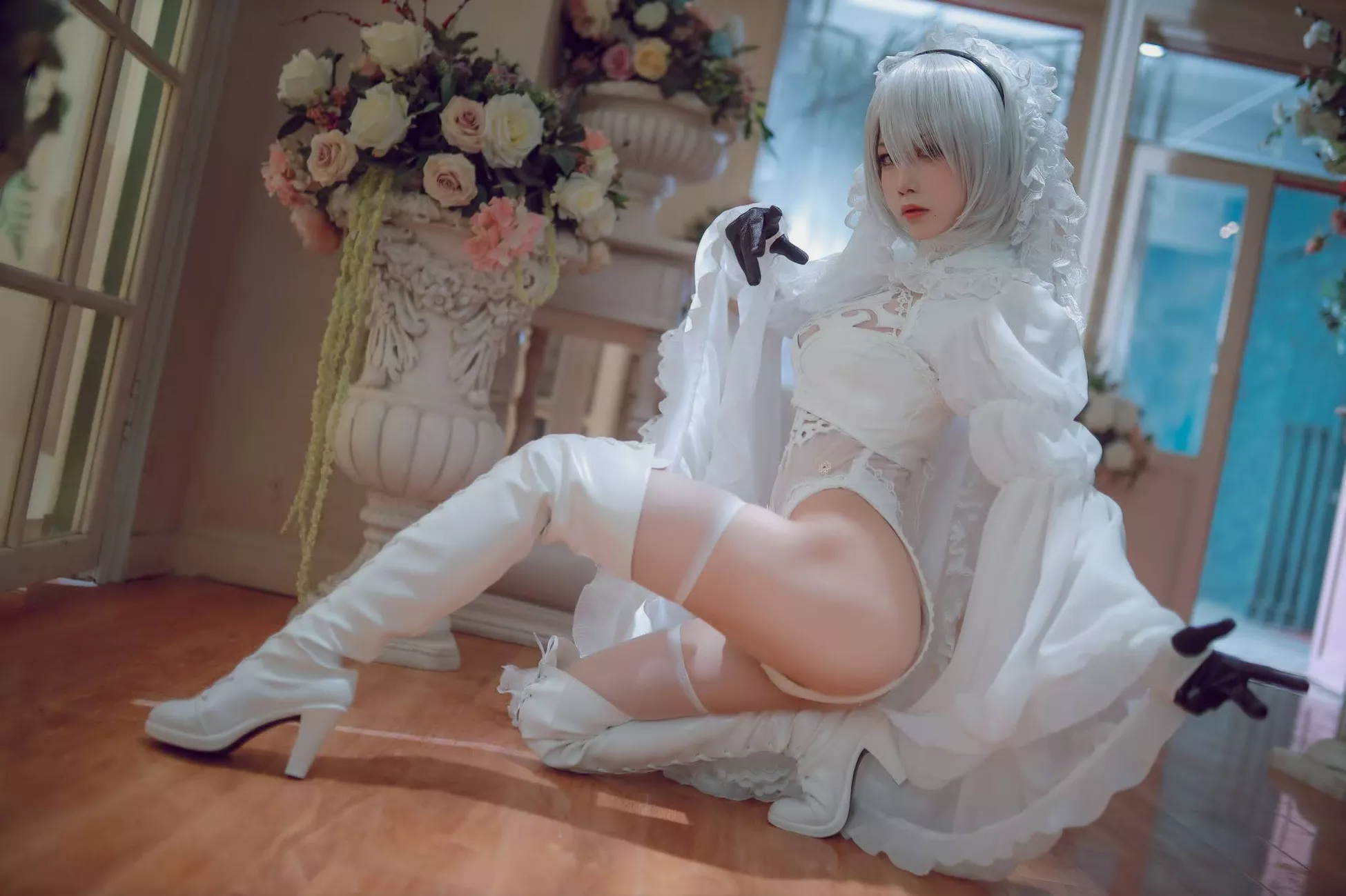 Version cos 福利 私拍 2B 【水淼 NieR_Automata 女神 player White Cosplay Aqua】 福利