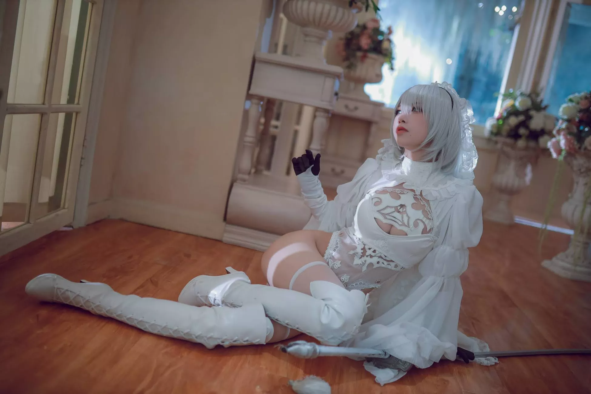 Version cos 福利 私拍 2B 【水淼 NieR_Automata 女神 player White Cosplay Aqua】 福利