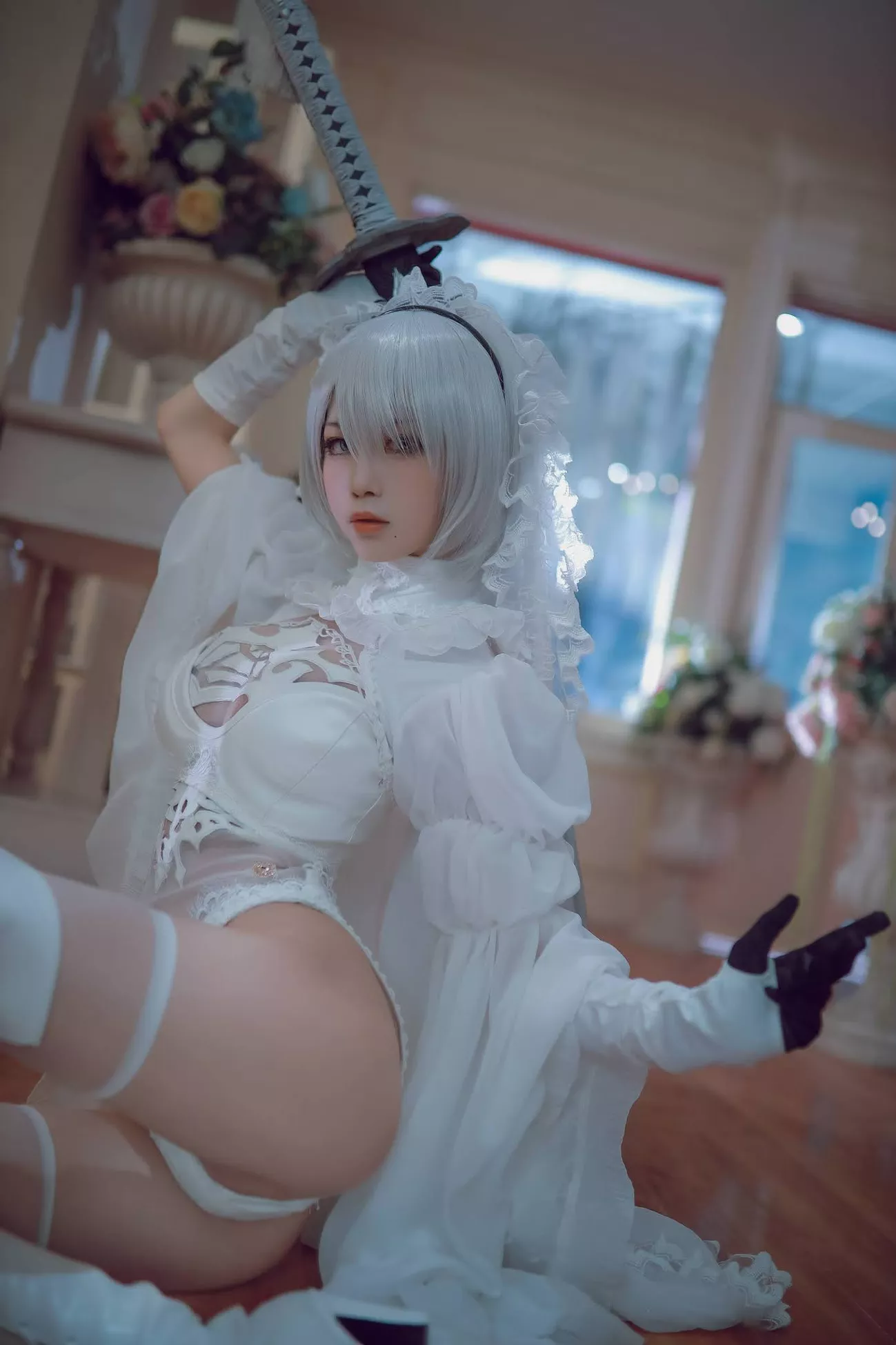 Version cos 福利 私拍 2B 【水淼 NieR_Automata 女神 player White Cosplay Aqua】 福利