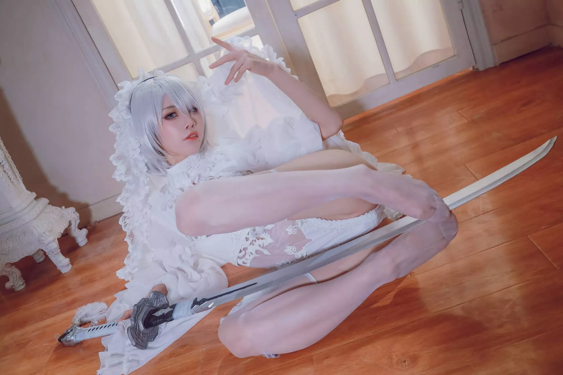 Version cos 福利 私拍 2B 【水淼 NieR_Automata 女神 player White Cosplay Aqua】 福利