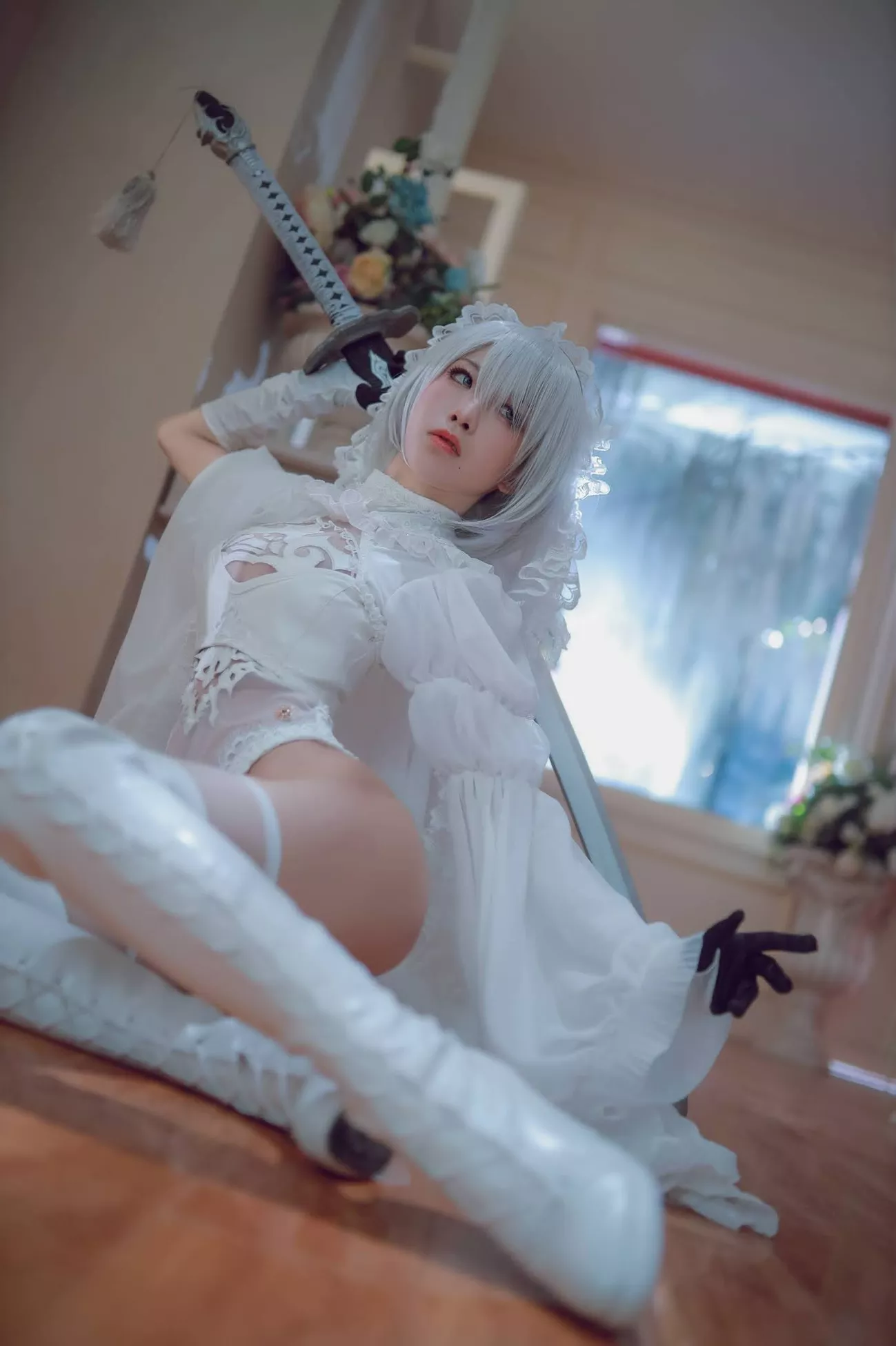 Version cos 福利 私拍 2B 【水淼 NieR_Automata 女神 player White Cosplay Aqua】 福利