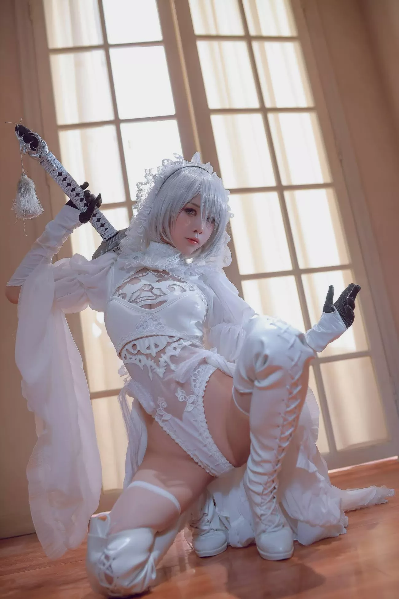 Version cos 福利 私拍 2B 【水淼 NieR_Automata 女神 player White Cosplay Aqua】 福利
