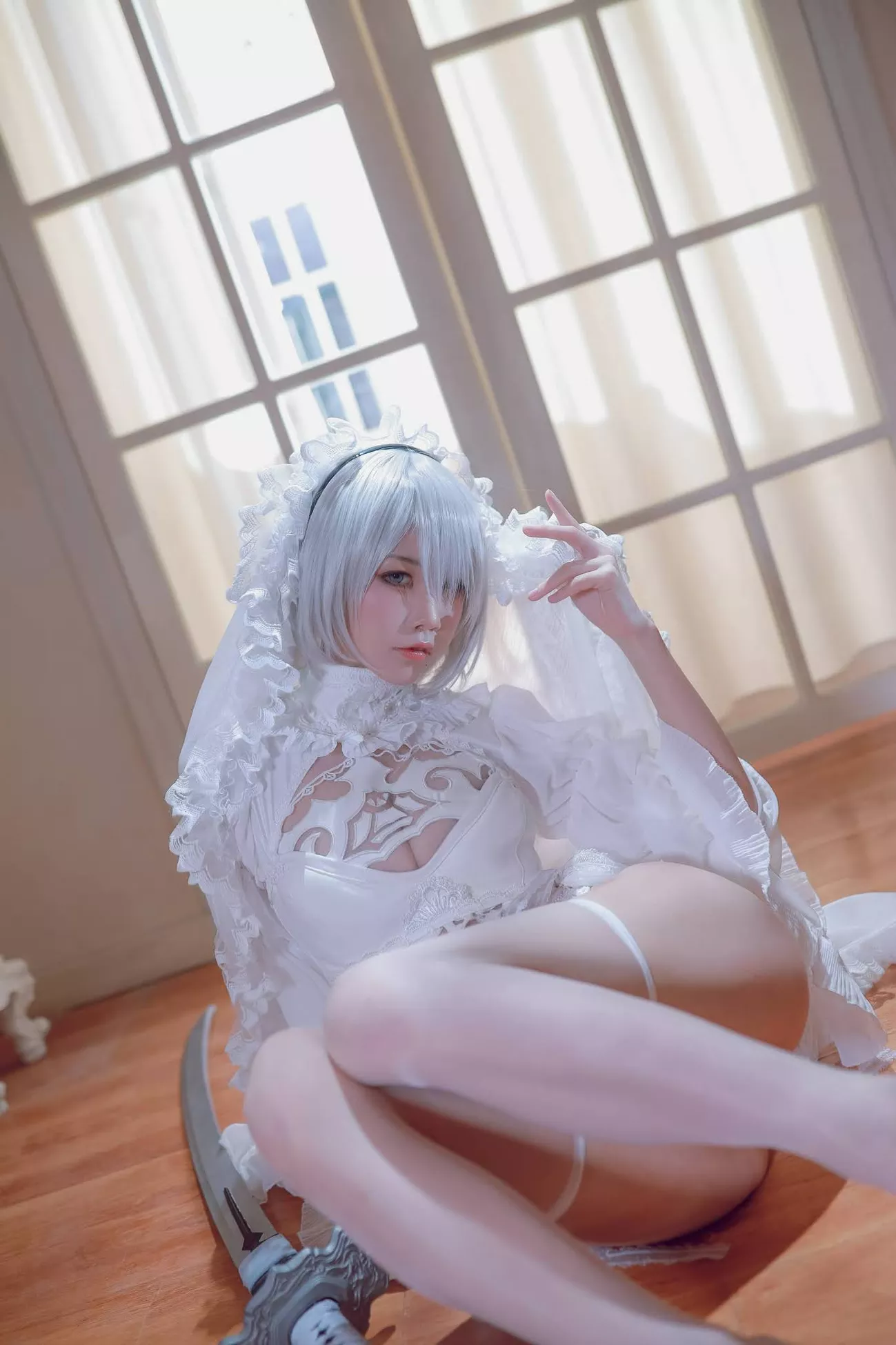 Version cos 福利 私拍 2B 【水淼 NieR_Automata 女神 player White Cosplay Aqua】 福利