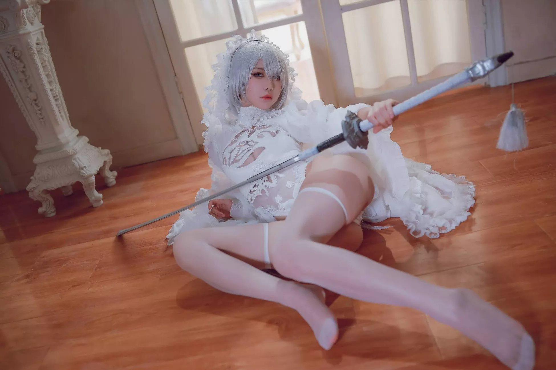 Version cos 福利 私拍 2B 【水淼 NieR_Automata 女神 player White Cosplay Aqua】 福利