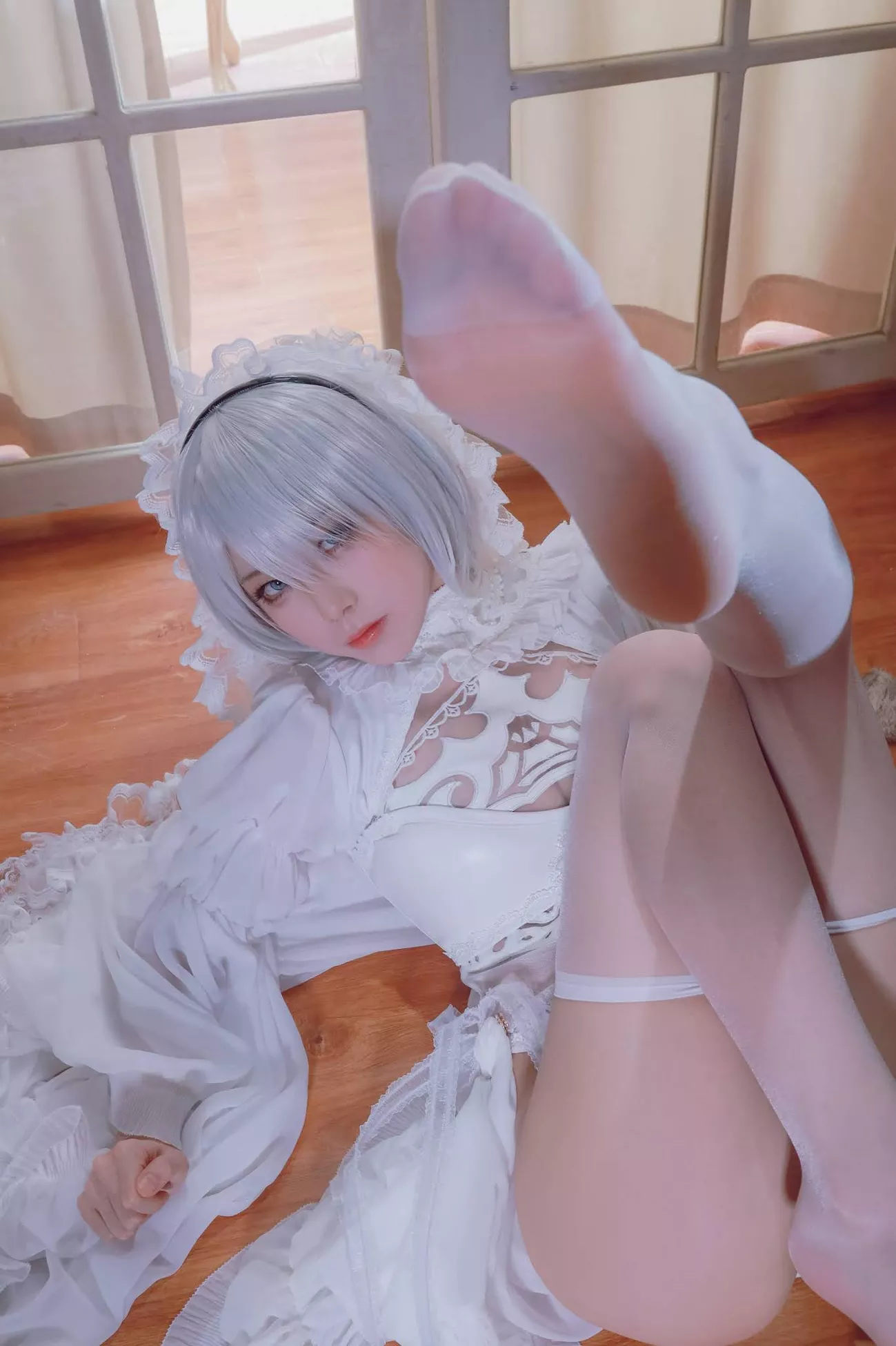 Version cos 福利 私拍 2B 【水淼 NieR_Automata 女神 player White Cosplay Aqua】 福利