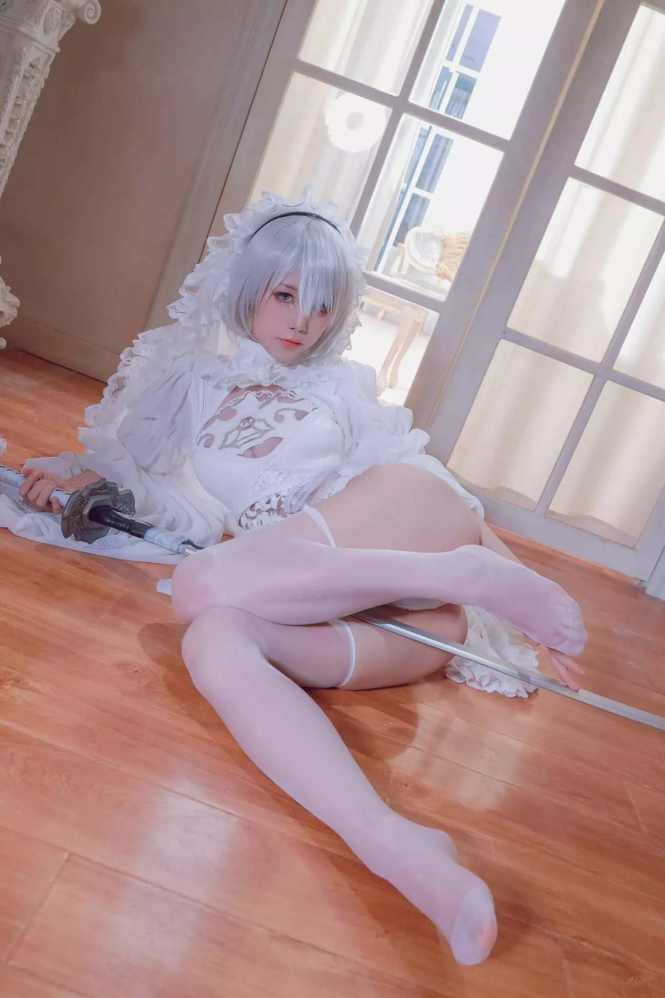 Version cos 福利 私拍 2B 【水淼 NieR_Automata 女神 player White Cosplay Aqua】 福利