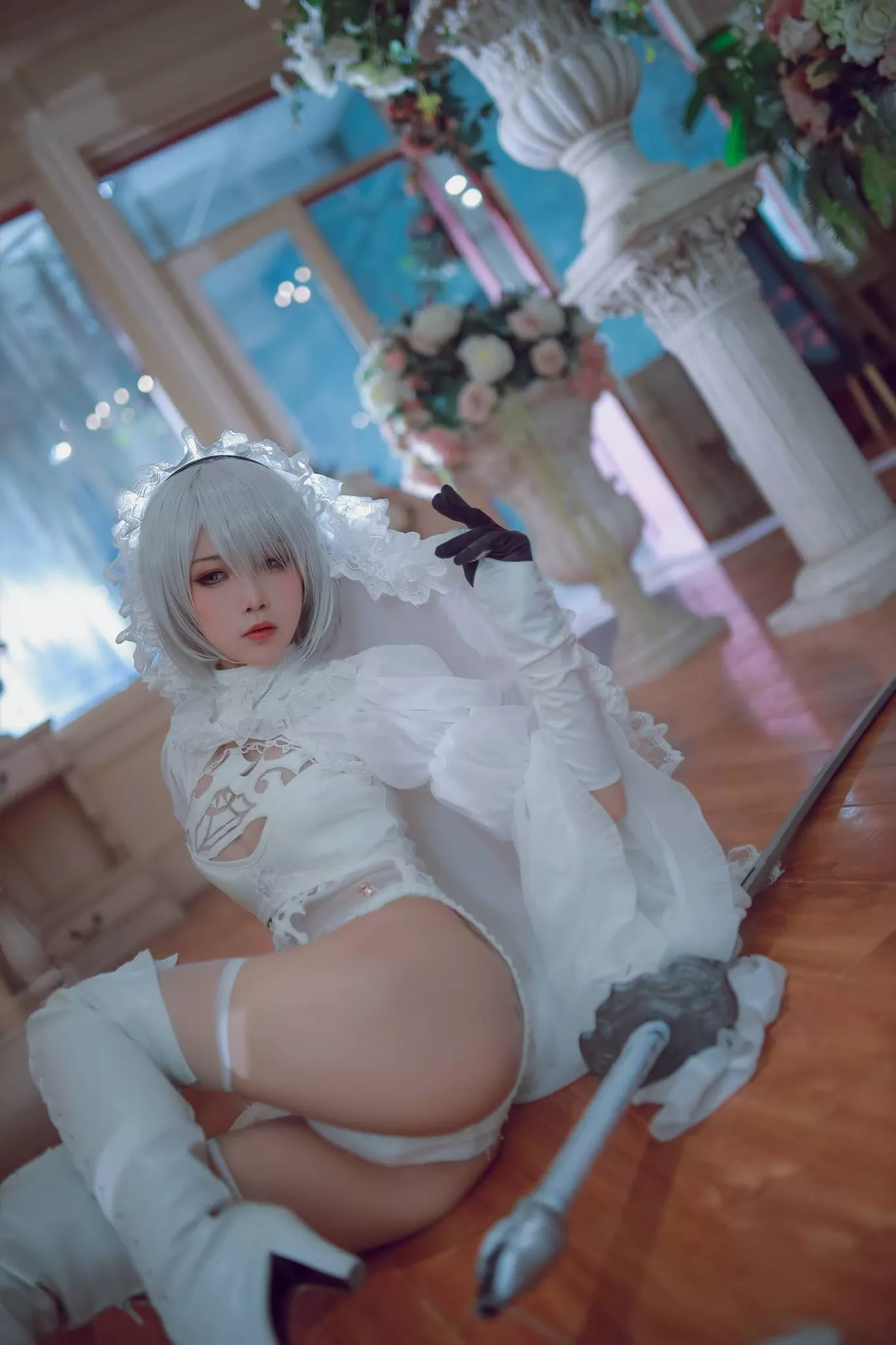 Version cos 福利 私拍 2B 【水淼 NieR_Automata 女神 player White Cosplay Aqua】 福利