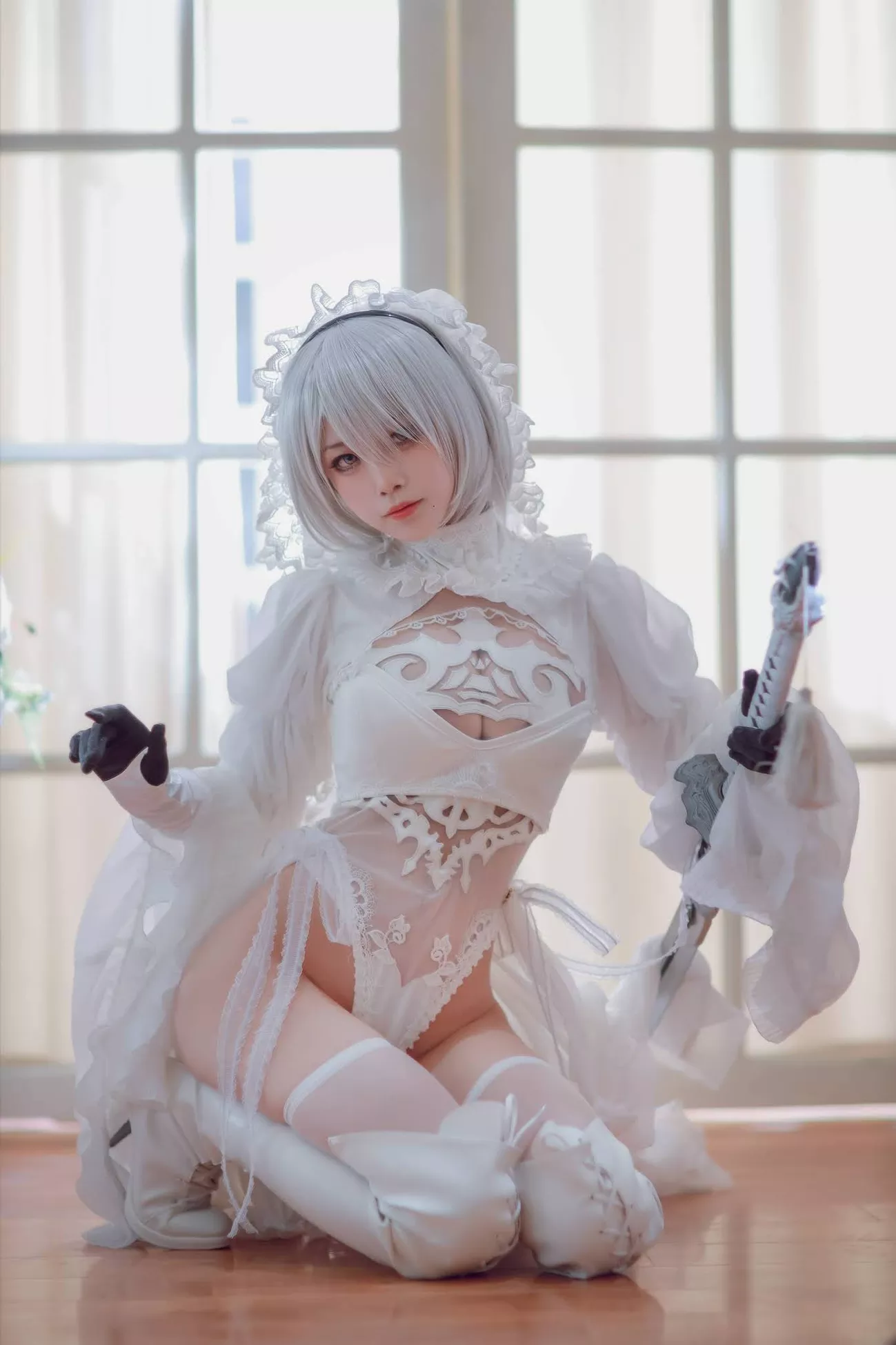 Version cos 福利 私拍 2B 【水淼 NieR_Automata 女神 player White Cosplay Aqua】 福利