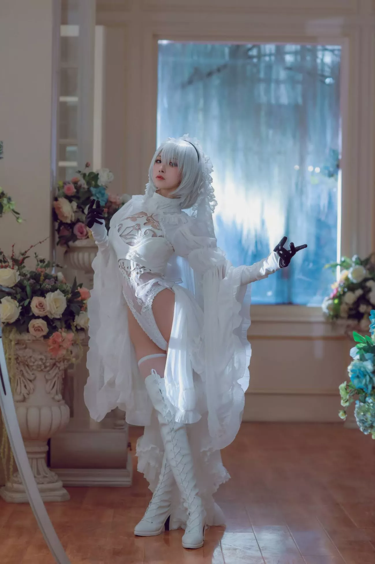 Version cos 福利 私拍 2B 【水淼 NieR_Automata 女神 player White Cosplay Aqua】 福利