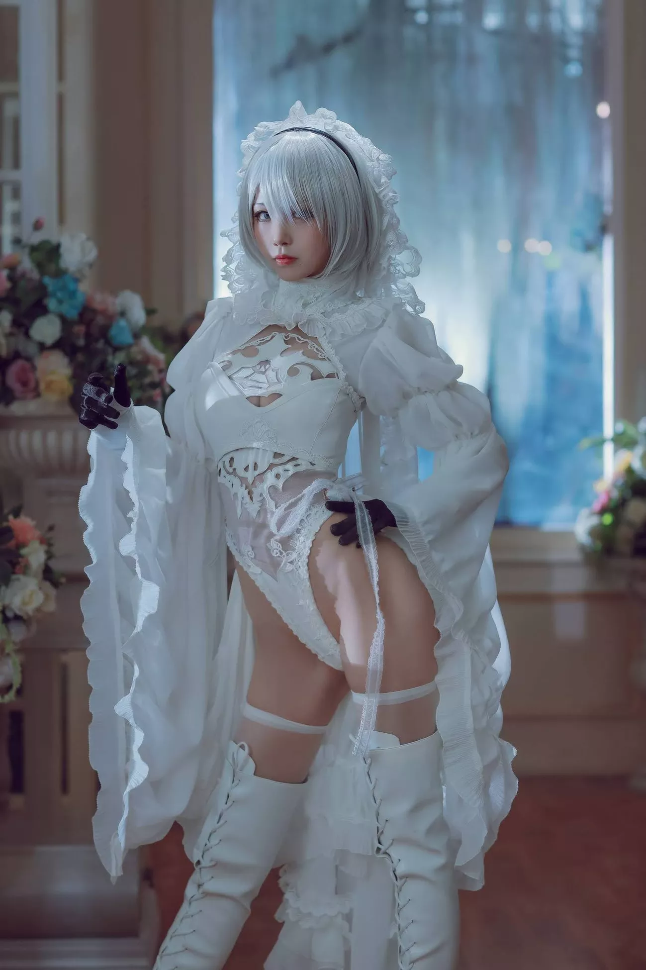 Version cos 福利 私拍 2B 【水淼 NieR_Automata 女神 player White Cosplay Aqua】 福利