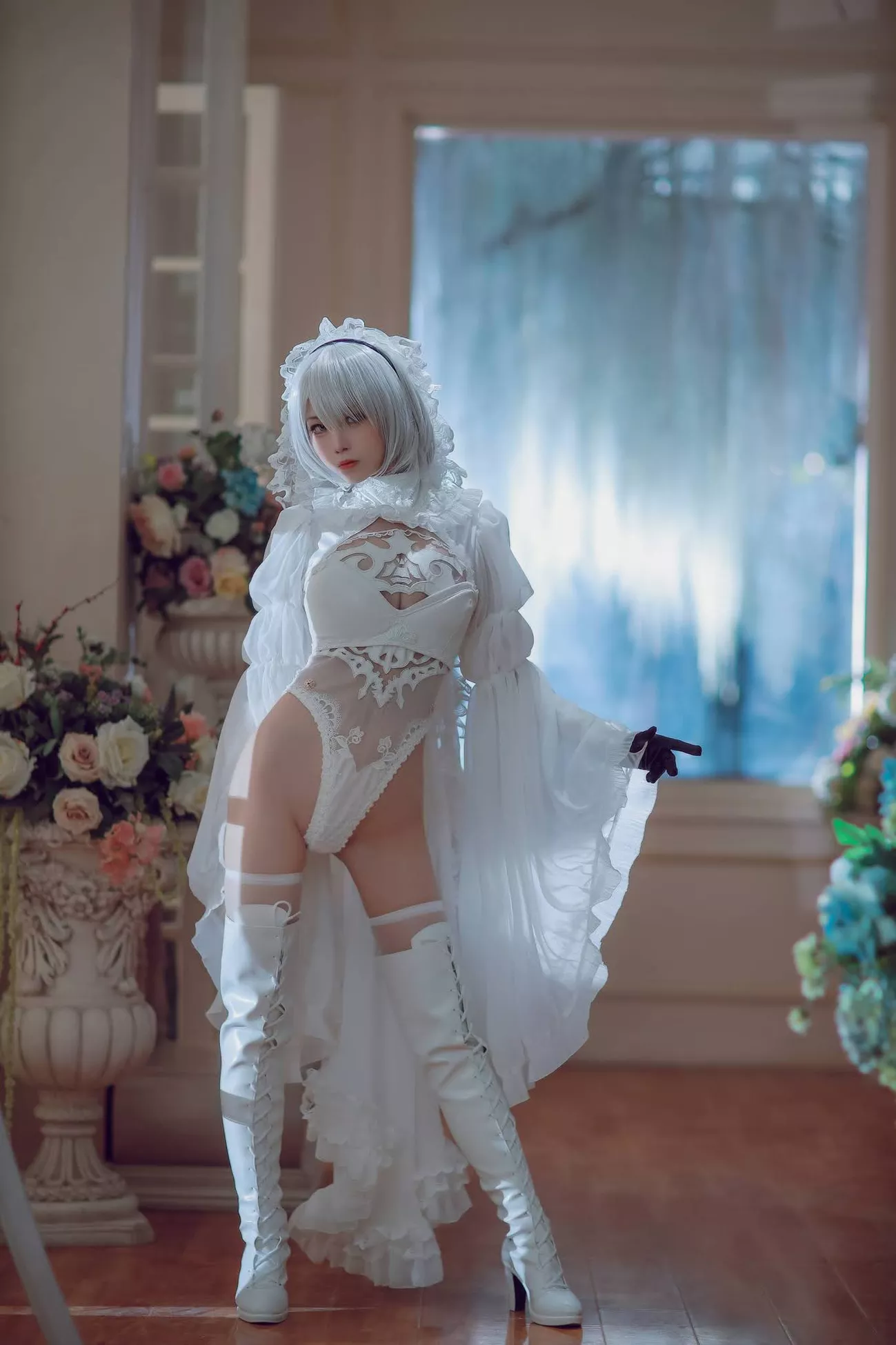 Version cos 福利 私拍 2B 【水淼 NieR_Automata 女神 player White Cosplay Aqua】 福利