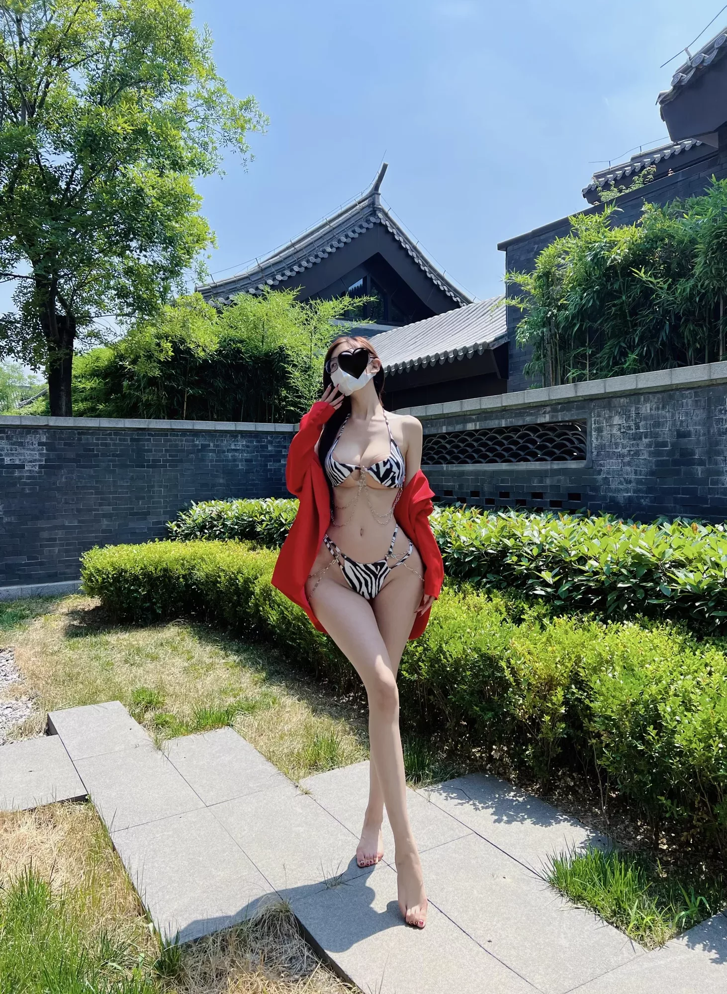 �C 微密圈系列 【29P1V】 斑马纹三点式泳衣 131.脸红Dearie